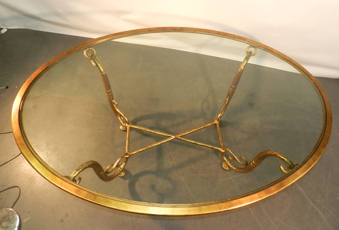Mid-Century Modern Italian Work, Large Golden Iron and Glass Dining Room Table 