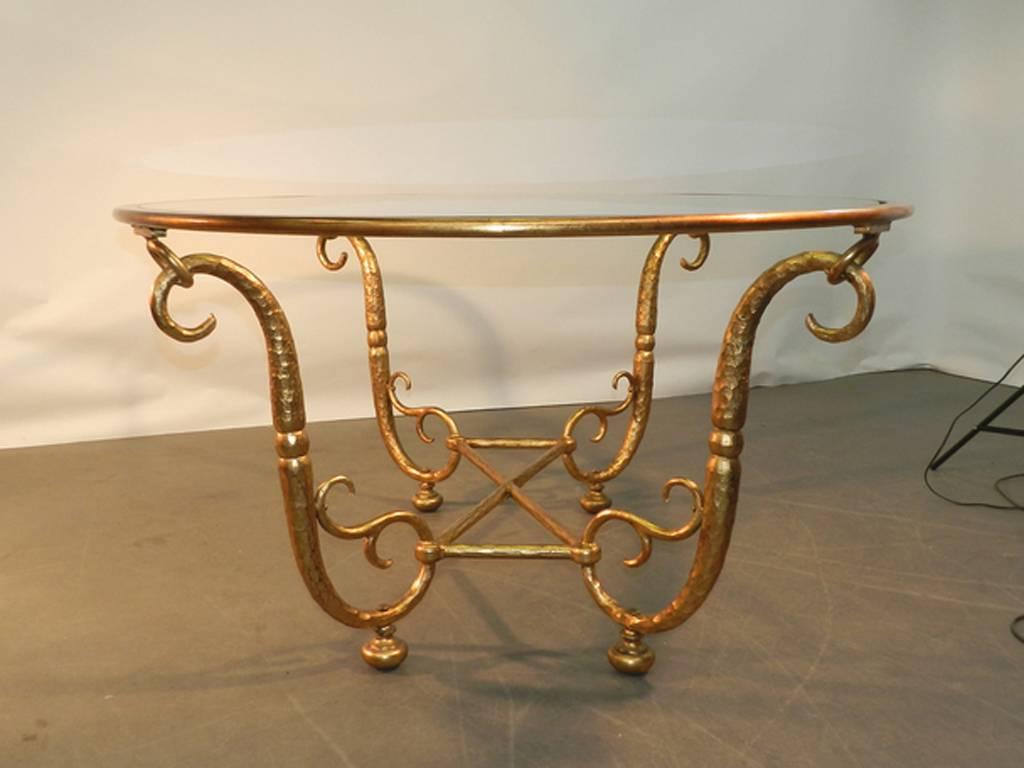 Italian Work, Large Golden Iron and Glass Dining Room Table  In Excellent Condition In Saint-Ouen, FR