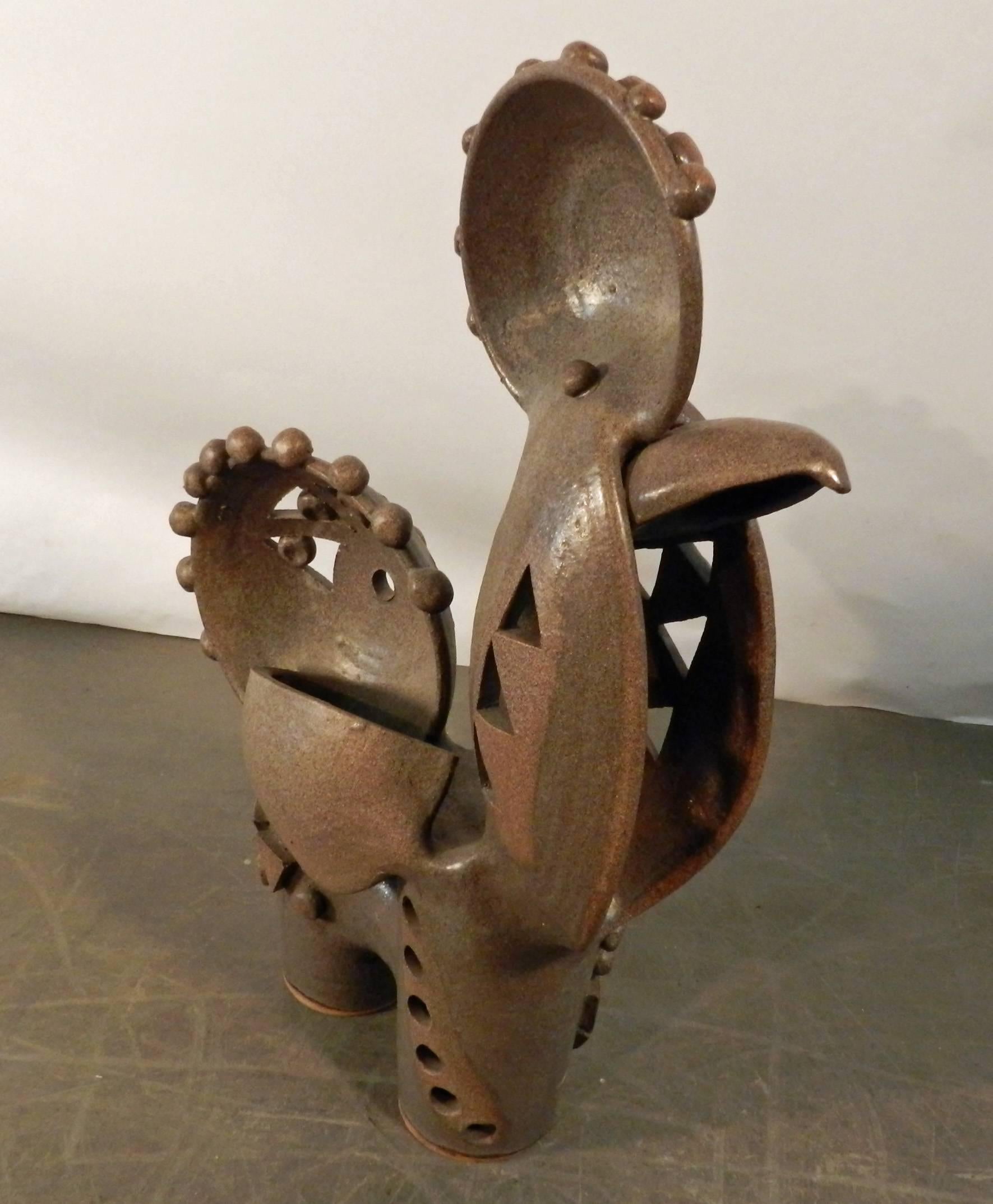 French Boleslaw Danikowski High Enameled Ceramic Sculpture, France 1950 For Sale