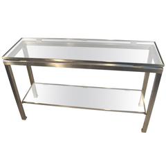 Guy Lefevre, 1970 Stainless Steel Console with Double Tops