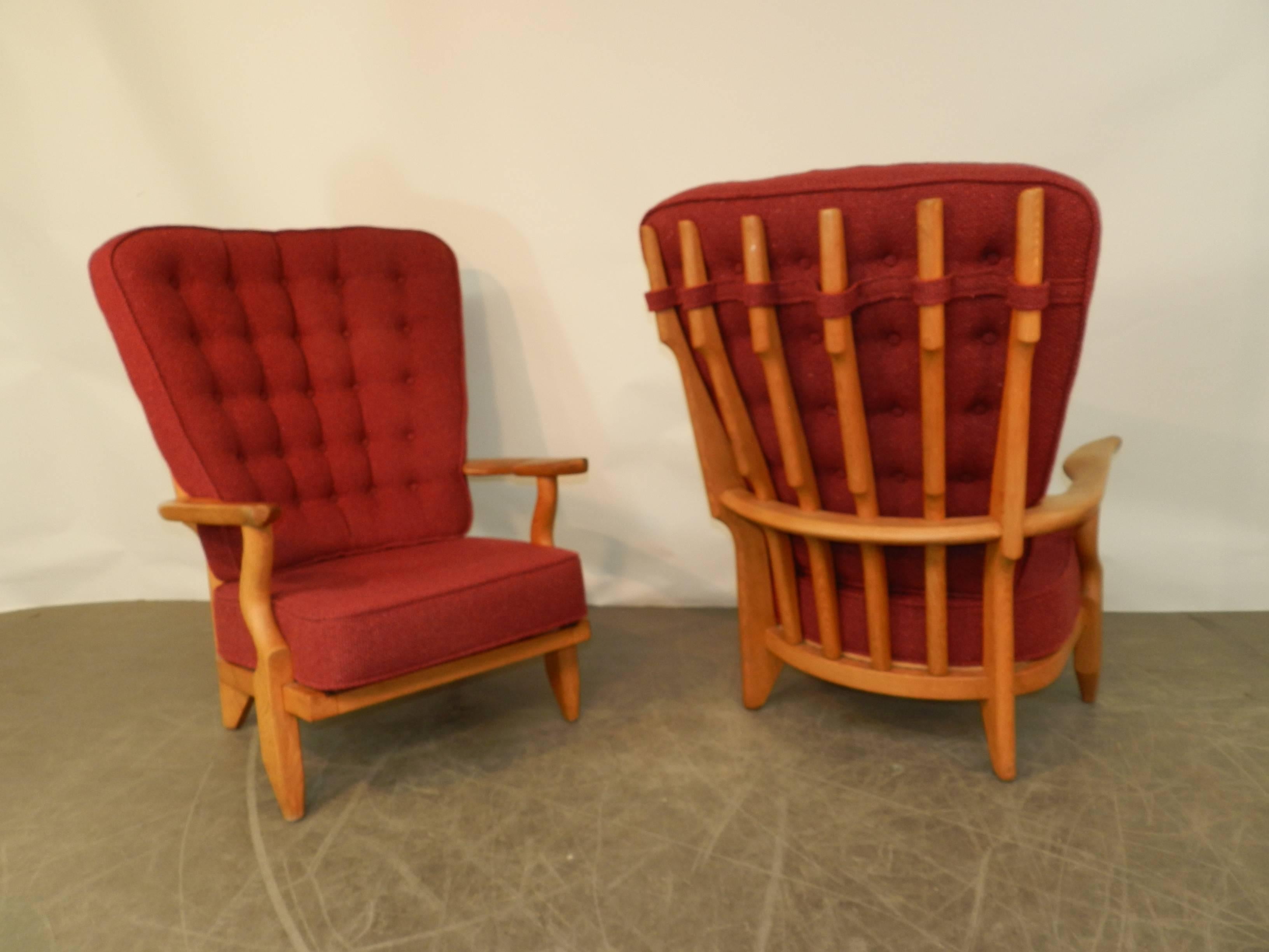 Mid-Century Modern Guillerme & Chambron, Pair of Oak Armchairs 