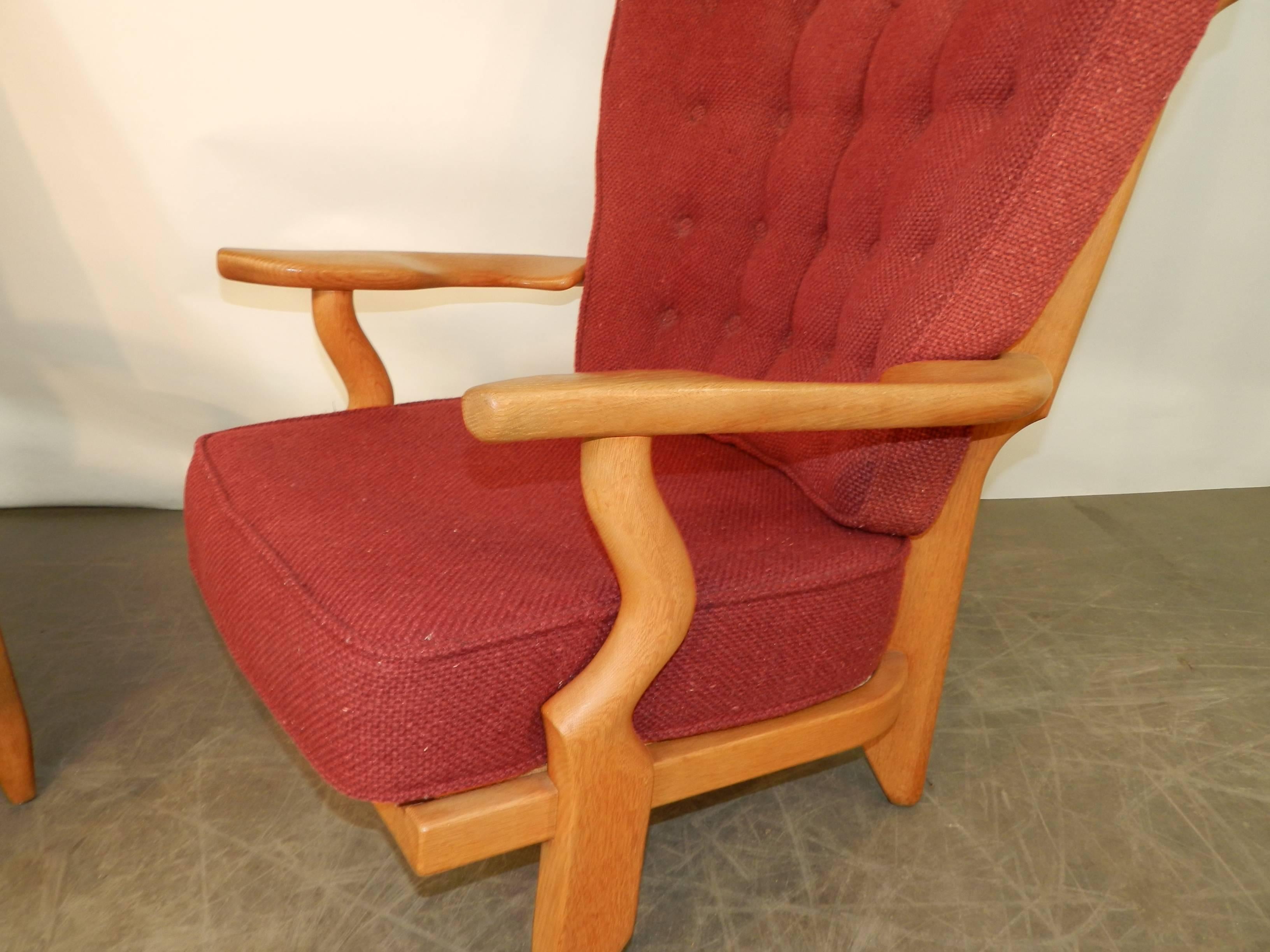 French Guillerme & Chambron, Pair of Oak Armchairs 