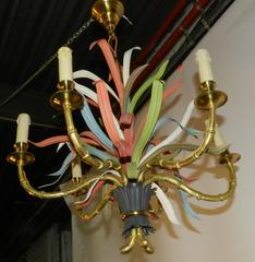 Maison Baguès, Gilt Bronze and Polychromed Metal Chandelier