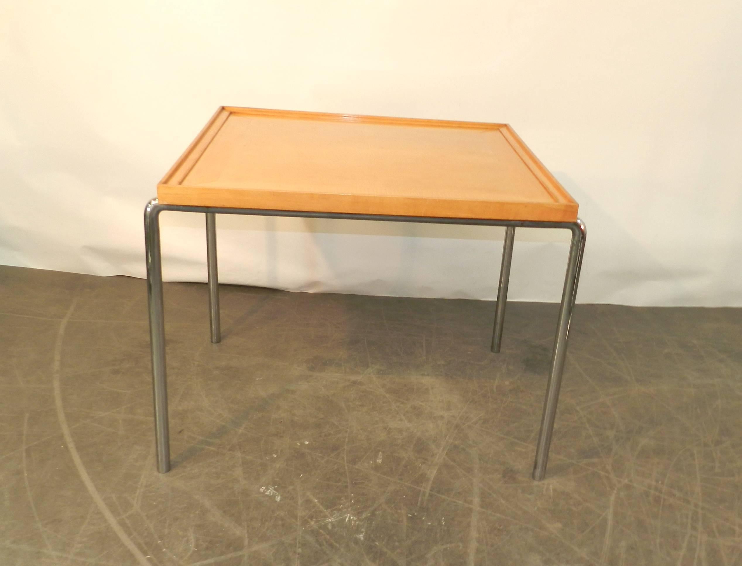 Modernist Art Deco games table in sycamore and chrome. circa 1930/1930