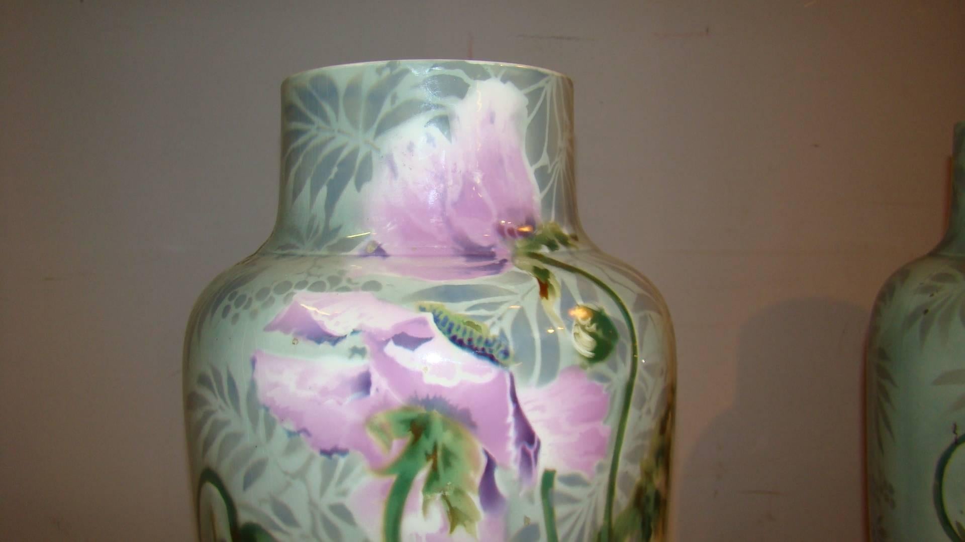 Art Deco Saint-Amand Hamage, Pair of High Decorative Earthenware Vases
