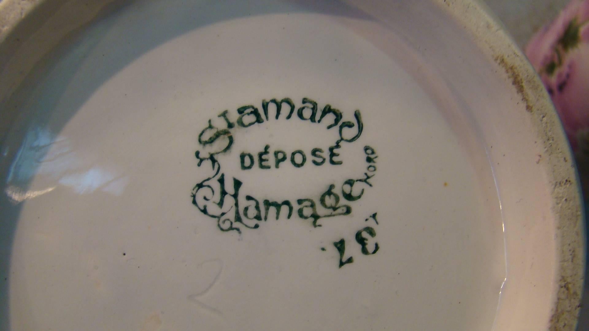 French Saint-Amand Hamage, Pair of High Decorative Earthenware Vases