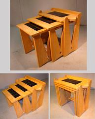 Guillerme et Chambron Set of Nesting Tables in Oak and Ceramic