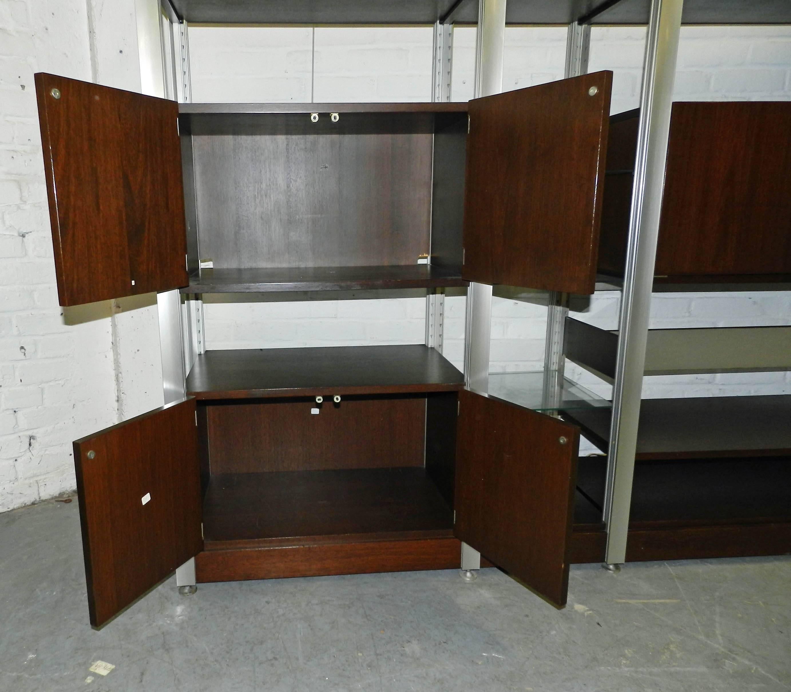 Mid-Century Modern 1970 Large Bookcases in Rosewood and Aluminium For Sale