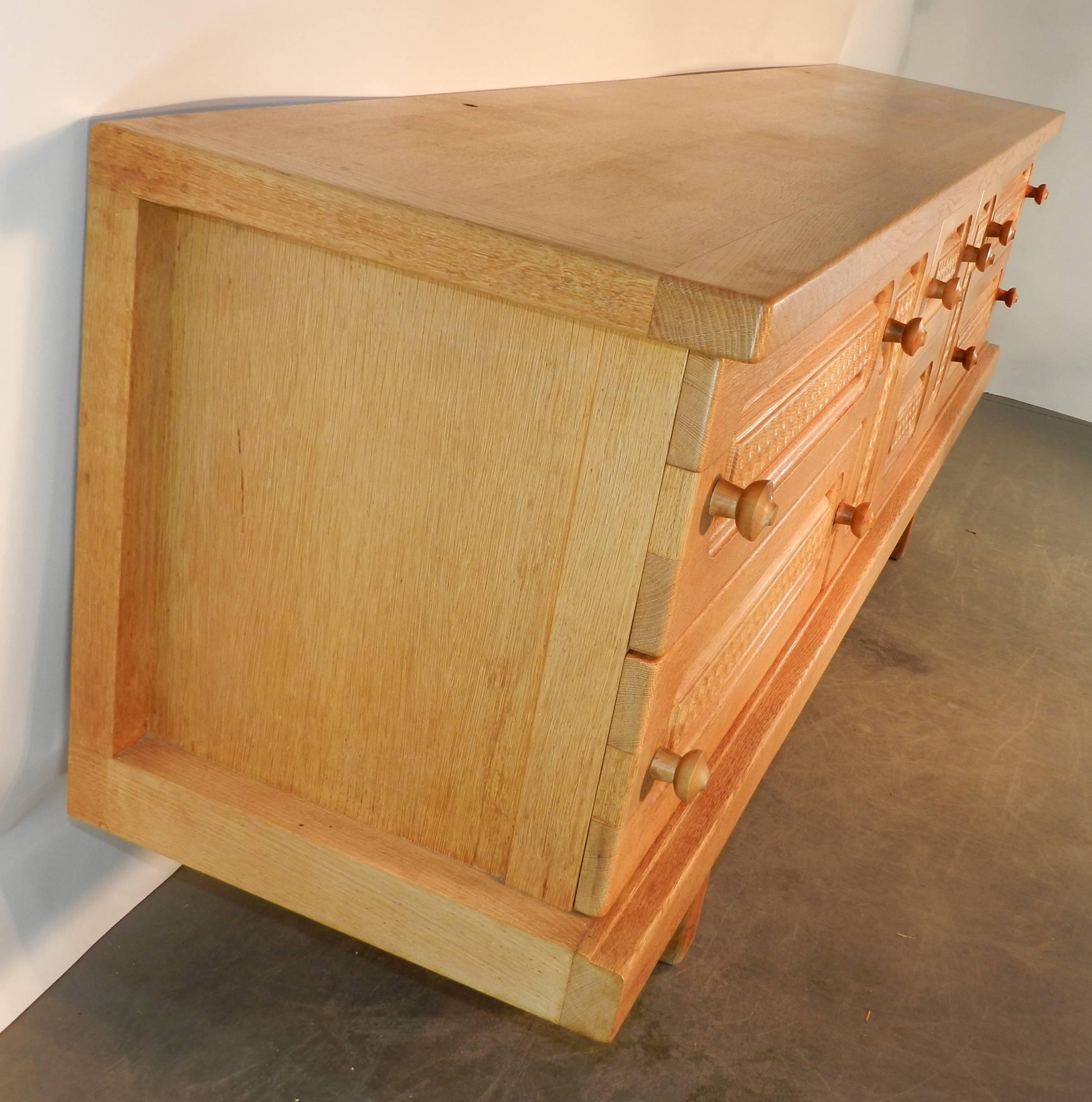 Mid-Century Modern Guillerme & Chambron Rare Large Oak Sideboard with Sliding Doors and Drawers