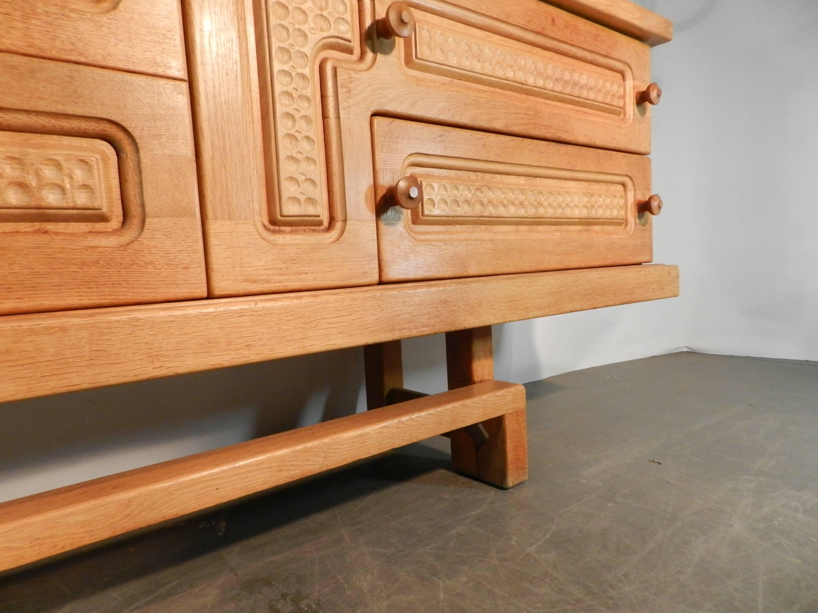 Guillerme & Chambron Rare Large Oak Sideboard with Sliding Doors and Drawers In Excellent Condition In Saint-Ouen, FR