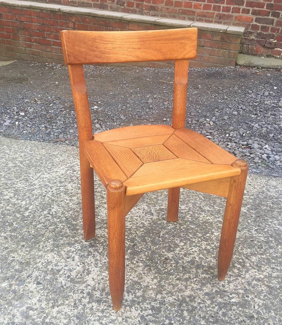 Guillerme & Chambron, set of six oak chairs. Edition Votre Maison.