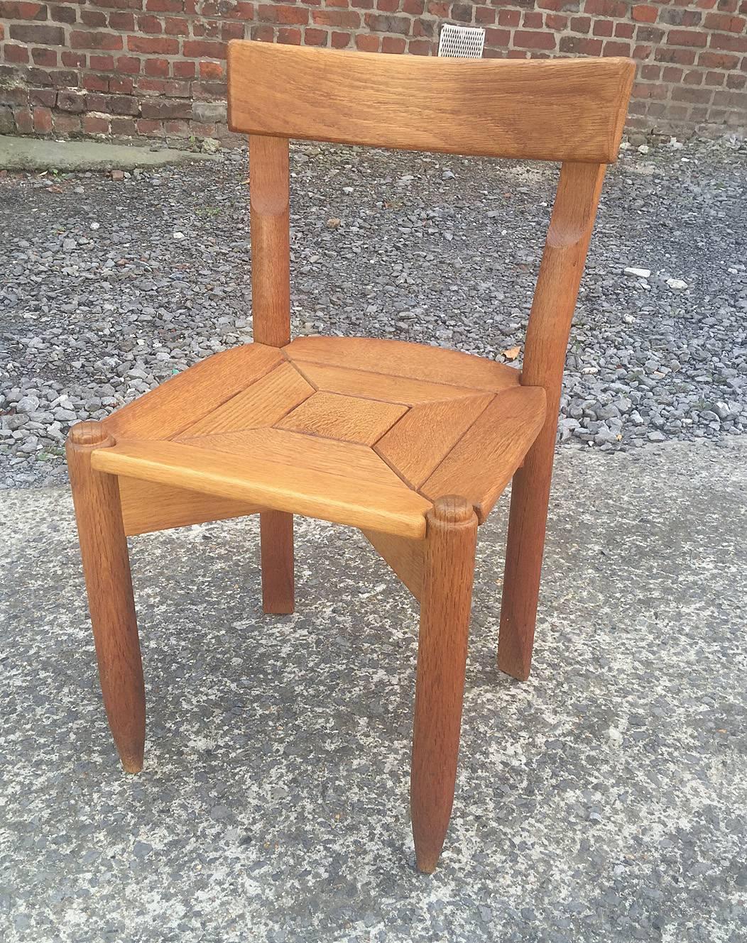 Modern Guillerme & Chambron, Set of Six Oak Chairs, Edition Votre Maison