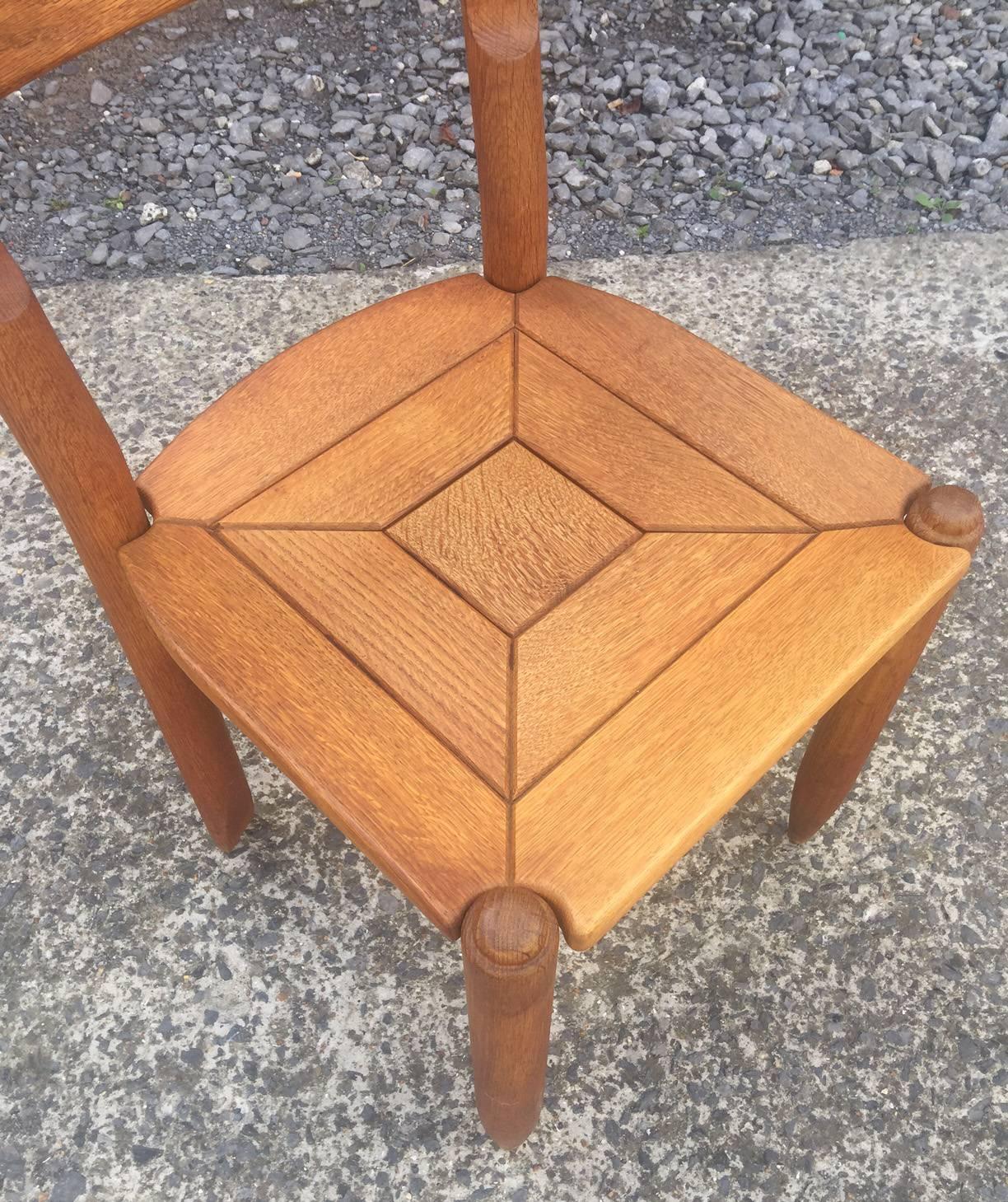 Guillerme & Chambron, Set of Six Oak Chairs, Edition Votre Maison In Excellent Condition In Saint-Ouen, FR