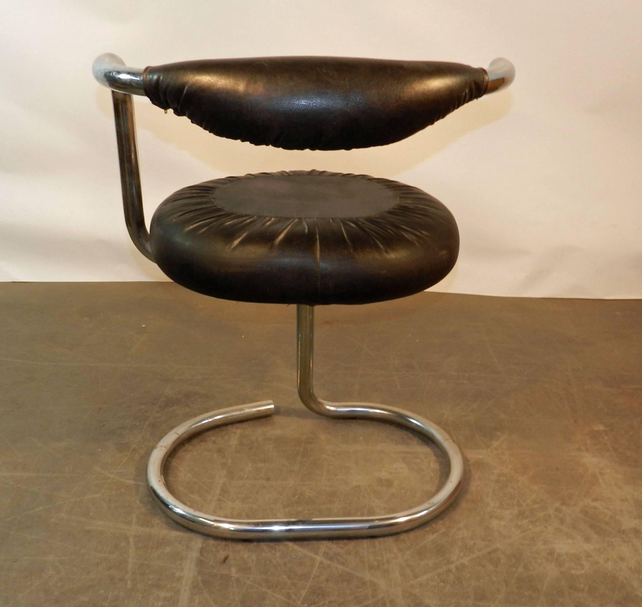 20th Century Giotto Stoppino, Set of Ten Chrome and Moleskine Chairs, 1970 For Sale