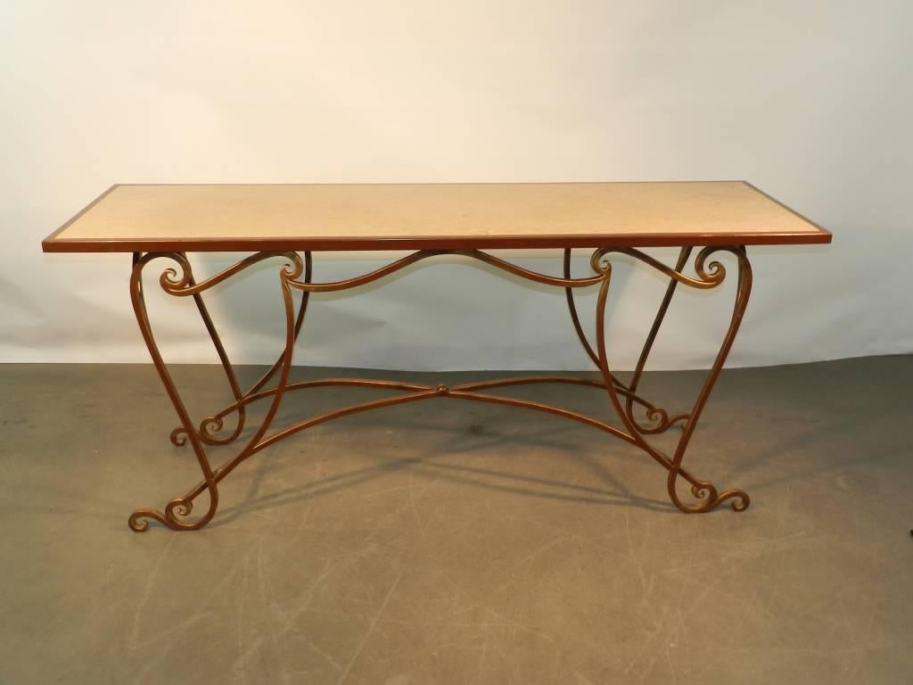 Modern Large Gilt Wrought Iron and Marble Console, 1970 For Sale
