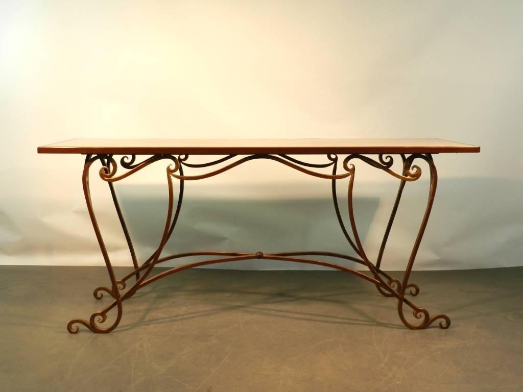 French Large Gilt Wrought Iron and Marble Console, 1970 For Sale