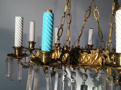 Ceramic, Glass and Brass Chandelier, circa 1900
