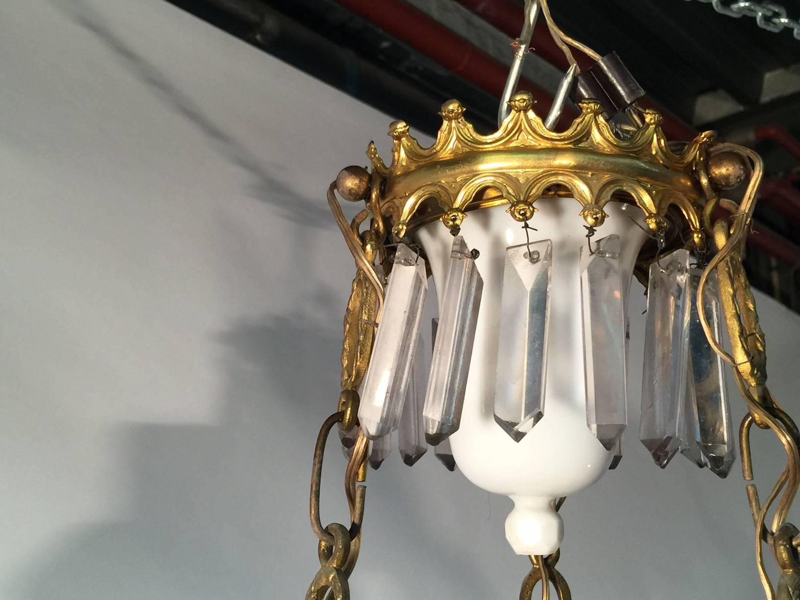 Ceramic, Glass and Brass Chandelier, circa 1900 In Good Condition For Sale In Saint-Ouen, FR