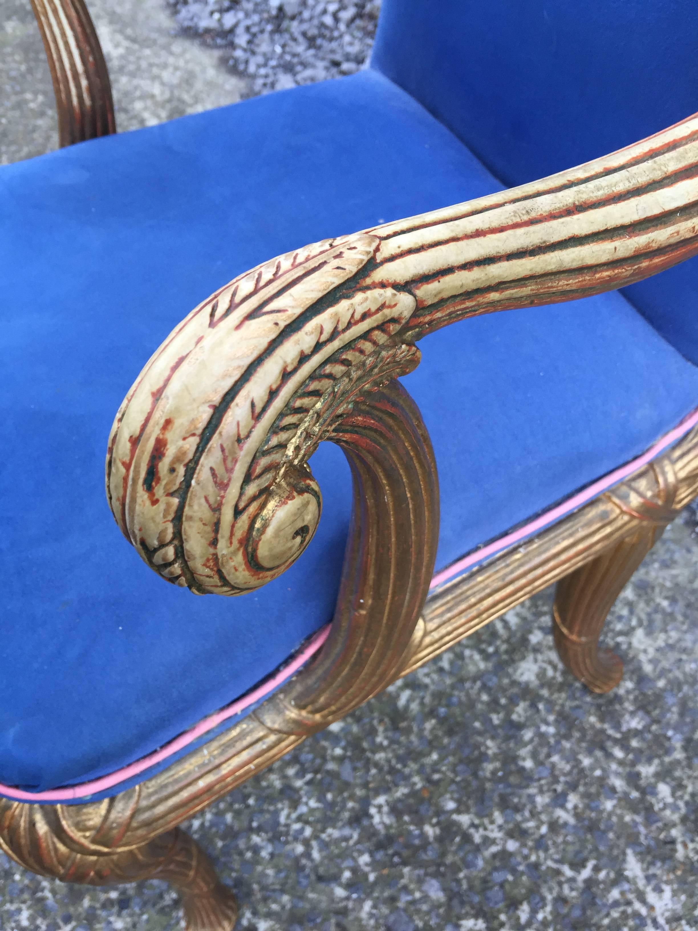 Neoclassical Giltwood and Velvet Armchair, circa 1950 In Good Condition For Sale In Saint-Ouen, FR