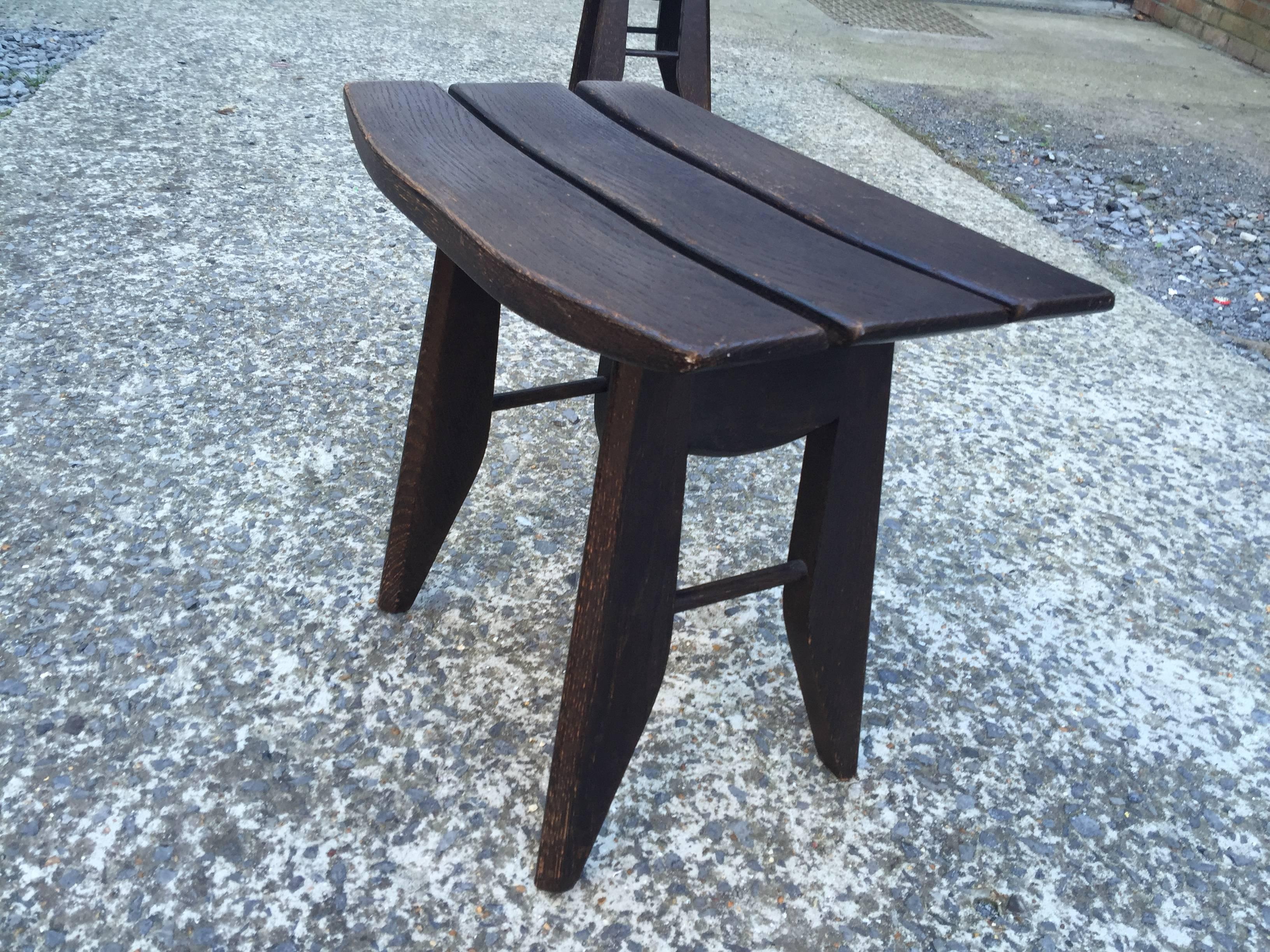 Modern Guillerme & Chambron, 2 blackened oak stools,  Edition Votre Maison, 1960 For Sale