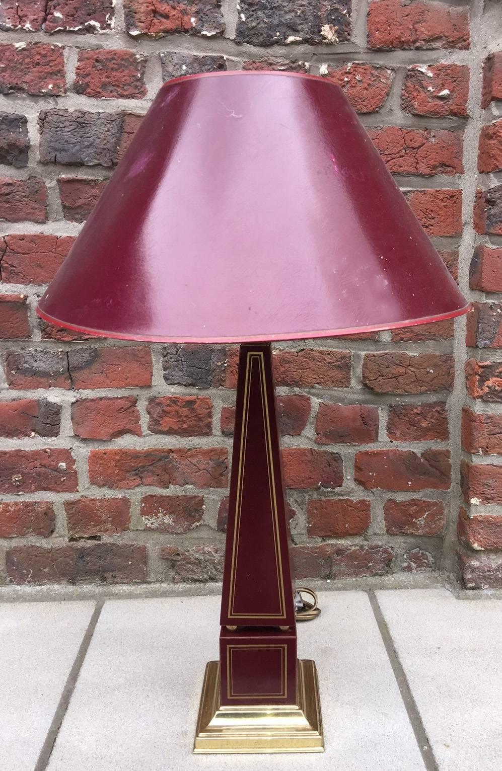 two lacquered obelisk table lamps, circa 1970.
Shades to change.
(one is sold)