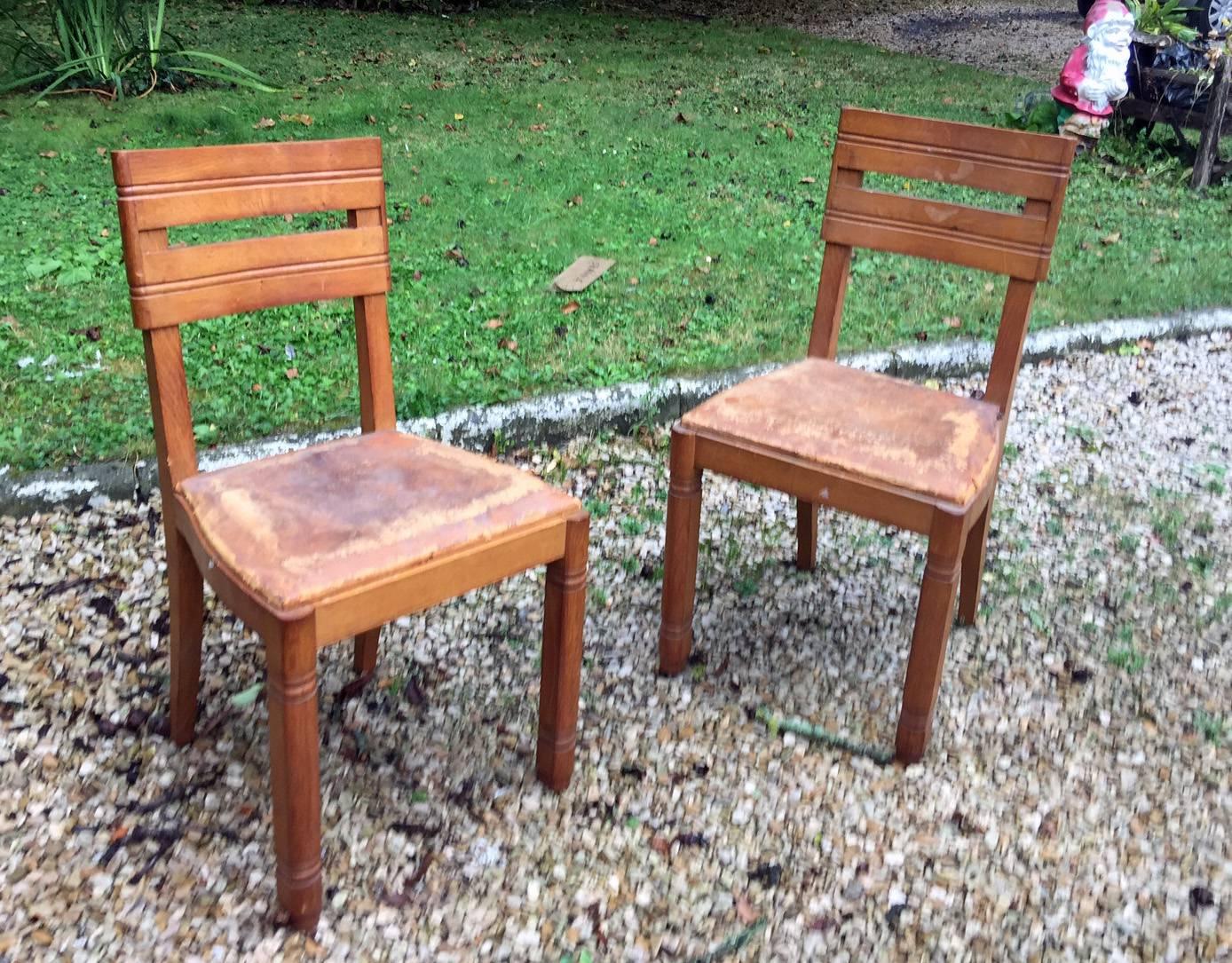 Mid-Century Modern Charles Dudouyt, paire de chaises en Oak, vers 1940 en vente