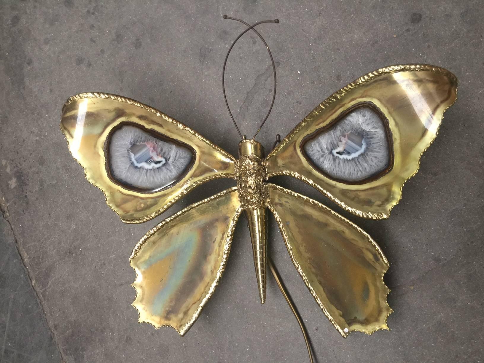 Impressive Butterfly Sconce by Henri Fernandez, Atelier Jacques Duval-Brasseur In Excellent Condition In Saint-Ouen, FR