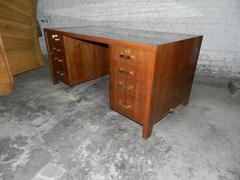 Paul Dupré-Lafon, Art Deco Desk in Veneer walnut and Gilt Bronze