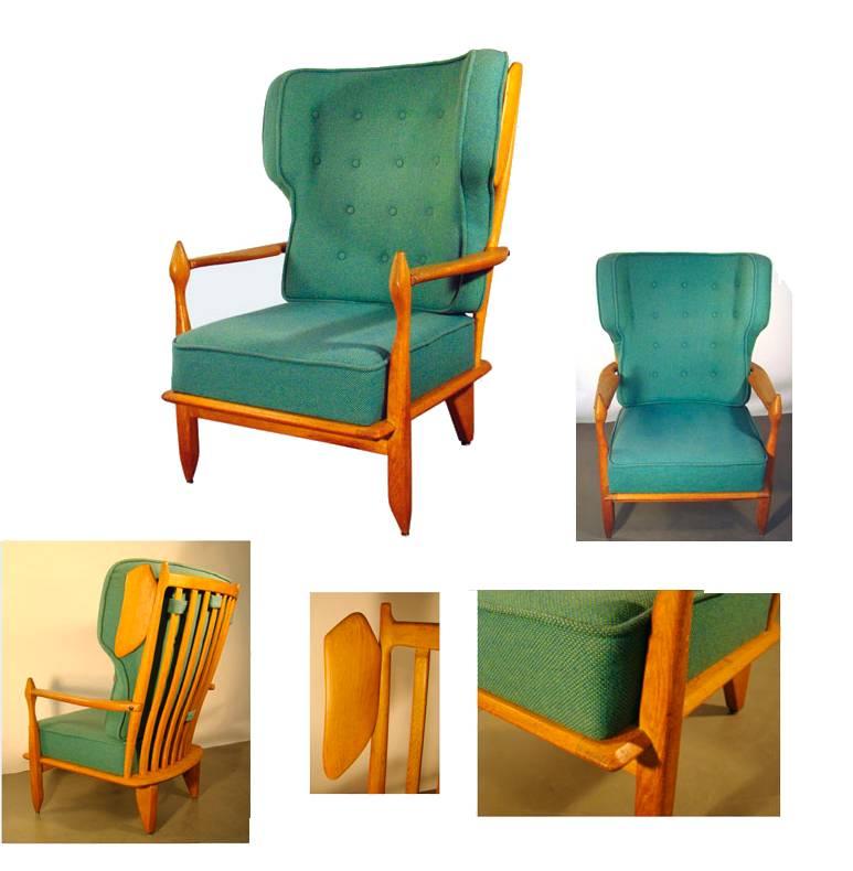 Modern Guillerme et Chambron, Oak Bergere Chair, circa 1960, Edition Votre Maison