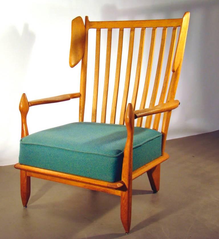 French Guillerme et Chambron, Oak Bergere Chair, circa 1960, Edition Votre Maison