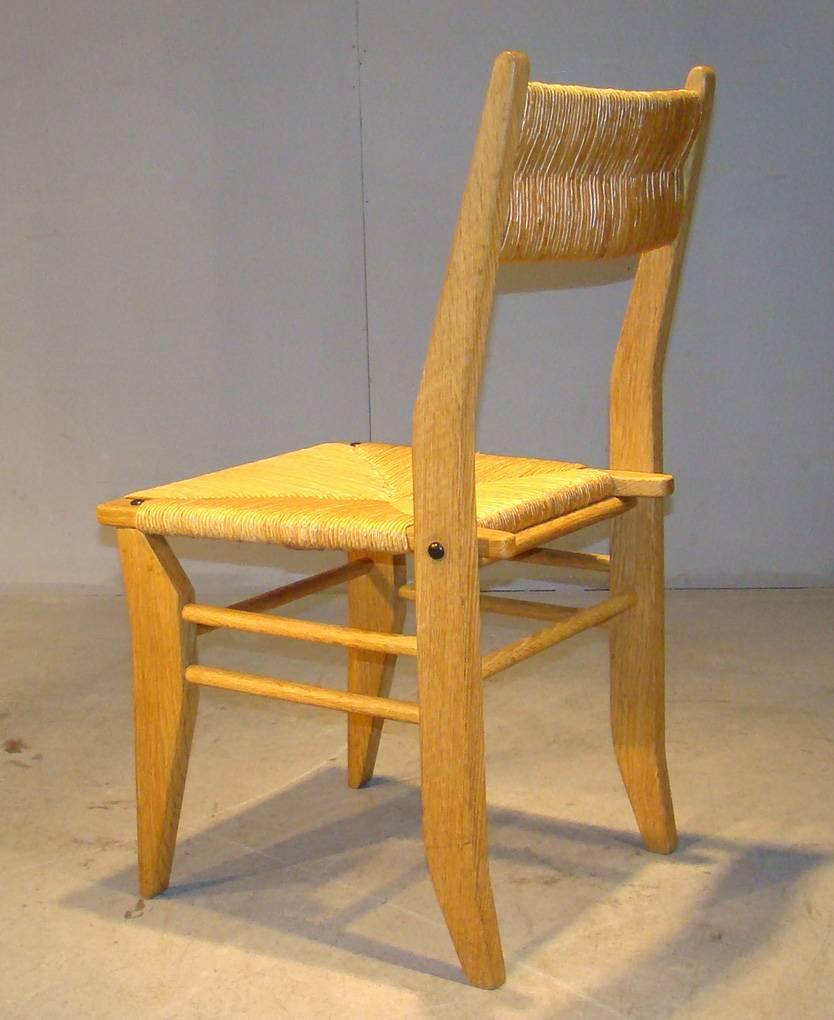 French Guillerme et Chambron, Set of Six Oak Chairs, Edition Votre Maison, 1960 For Sale