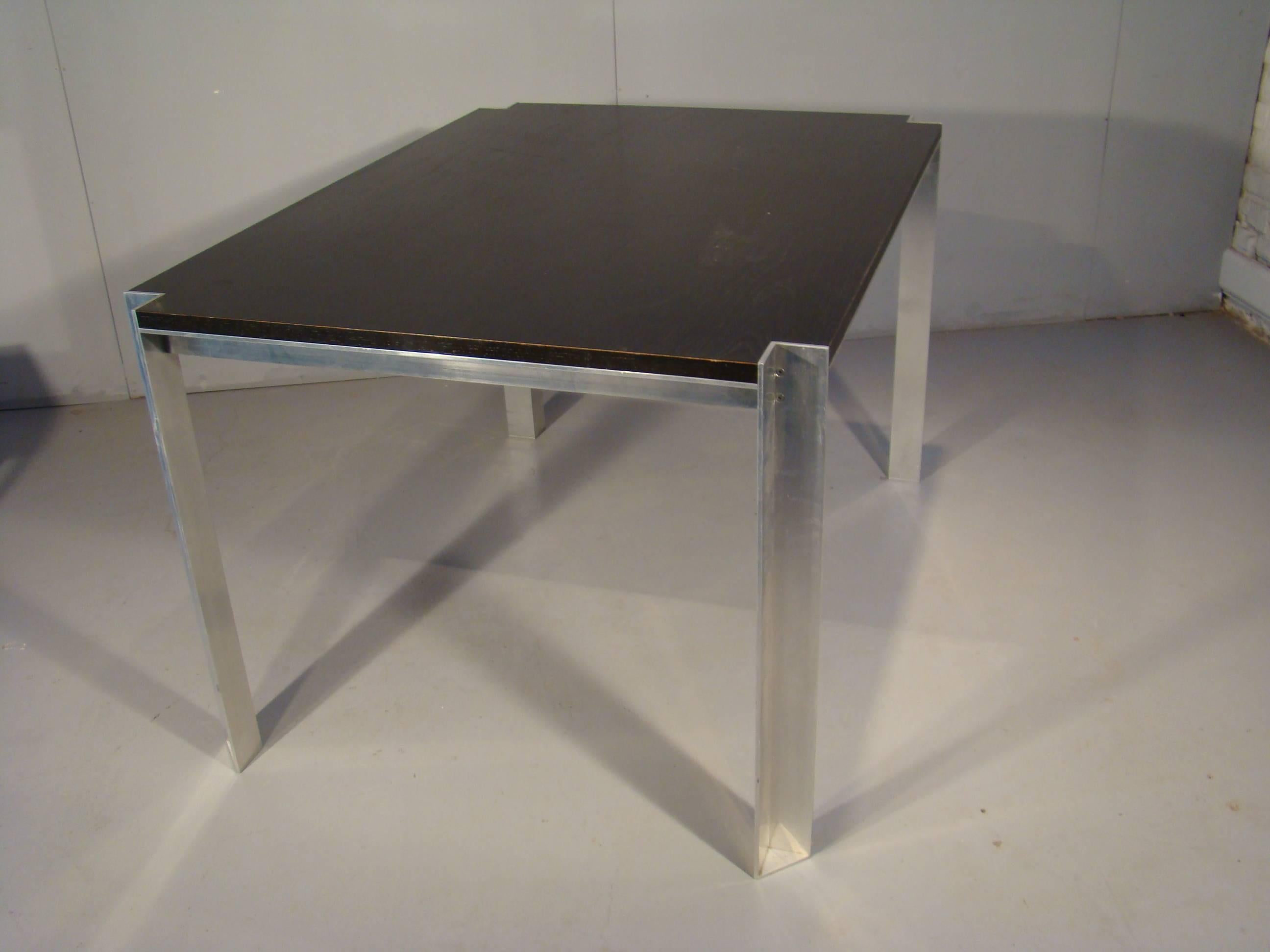 French Georges Frydman, Steel Table with Lacquered Wood Top, Edition E.F.A For Sale
