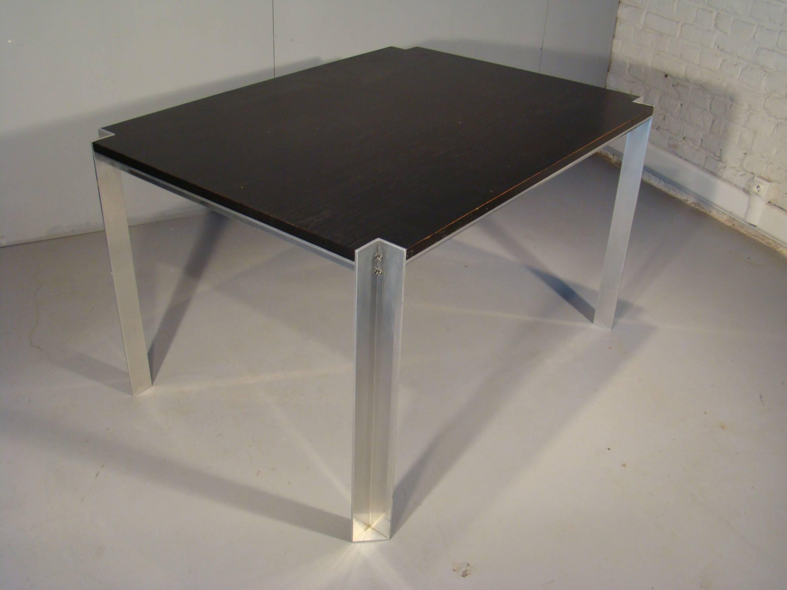 Georges Frydman, Steel Table with Lacquered Wood Top, Edition E.F.A In Excellent Condition For Sale In Saint-Ouen, FR