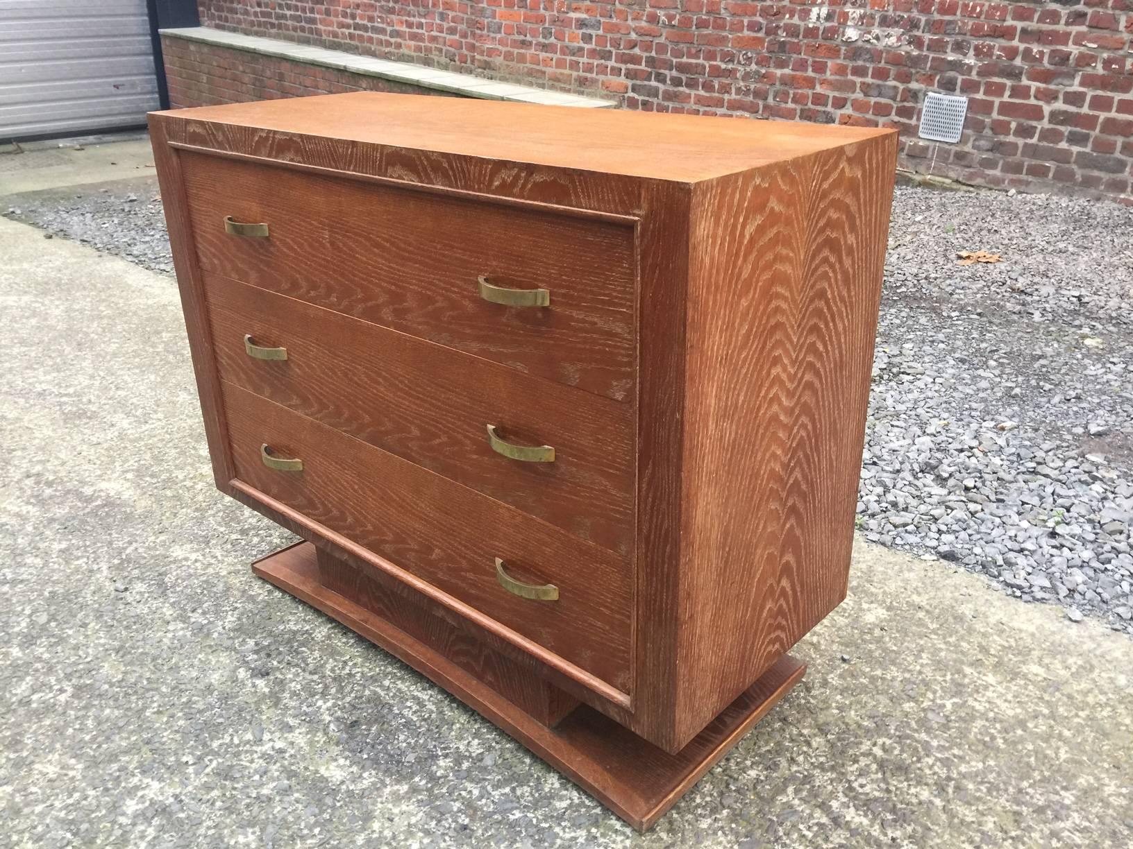 French Jacques Adnet Style of Art Deco Oak Chest of Drawers, circa 1940s