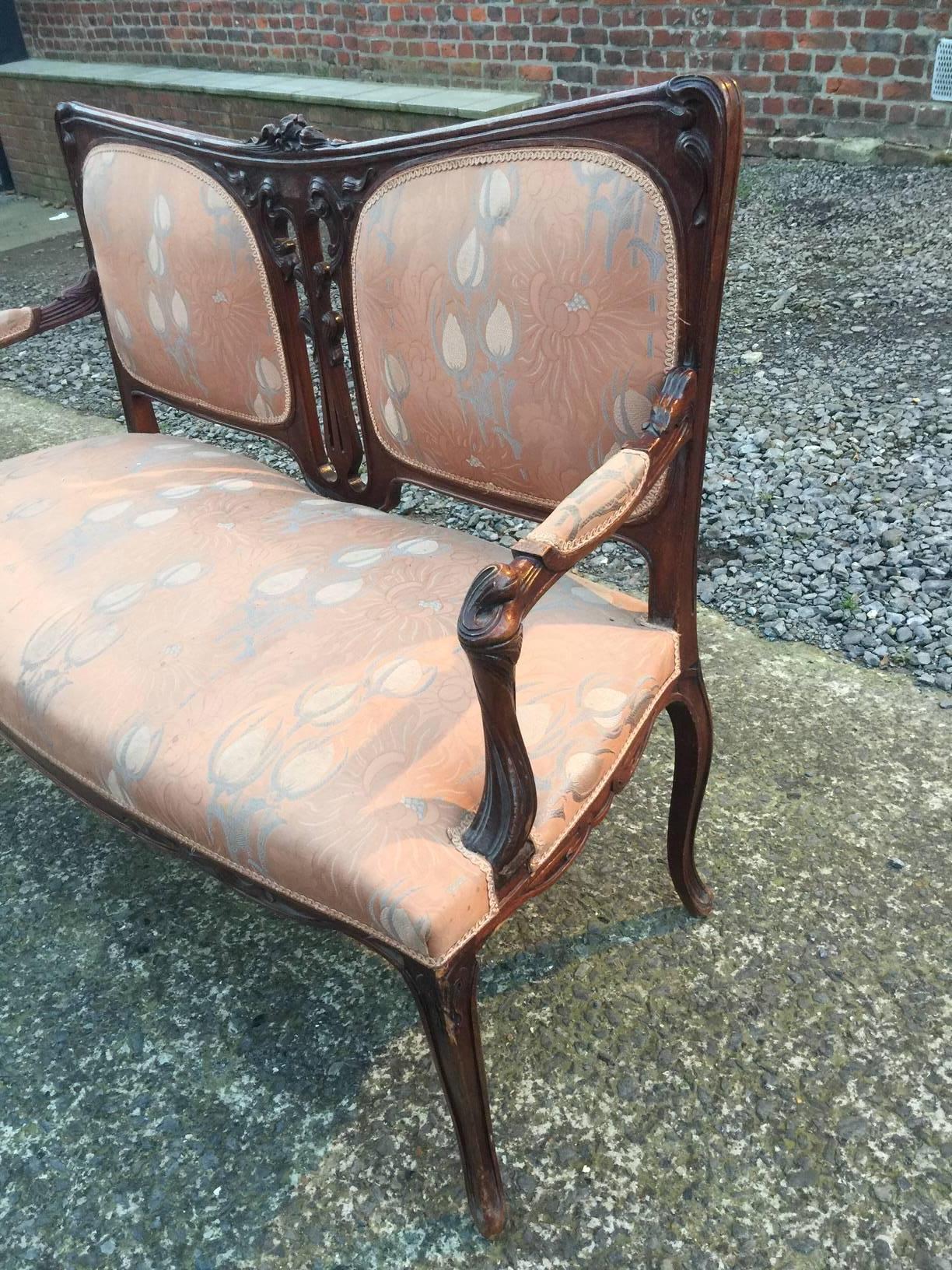 Art Nouveau Mahogany Sofa, circa 1900 in the style of Gabriel Viardo 3