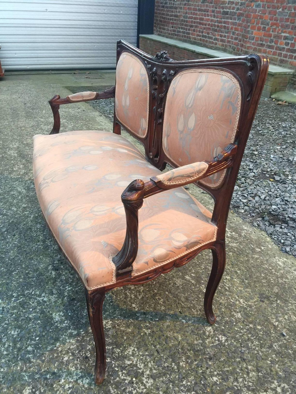 Art Nouveau Mahogany Sofa, circa 1900 in the style of Gabriel Viardo In Excellent Condition In Saint-Ouen, FR