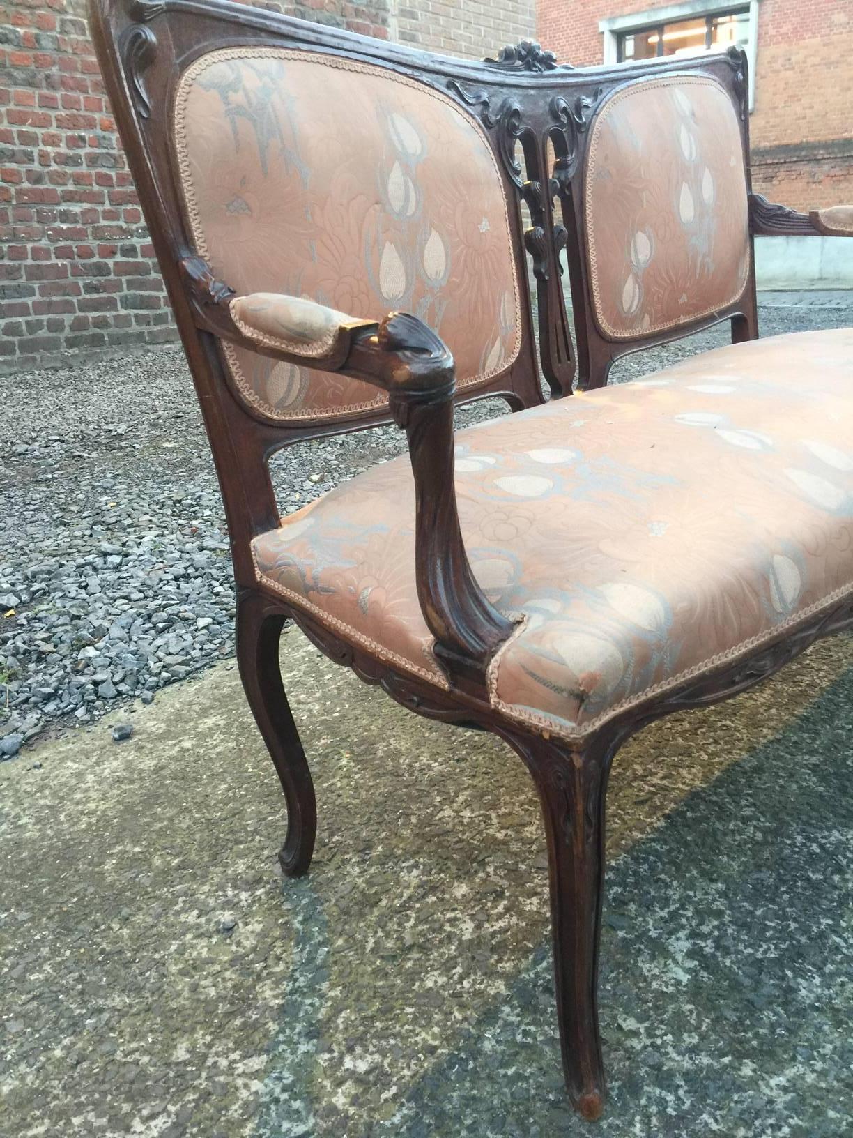 Art Nouveau Mahogany Sofa, circa 1900 in the style of Gabriel Viardo 5
