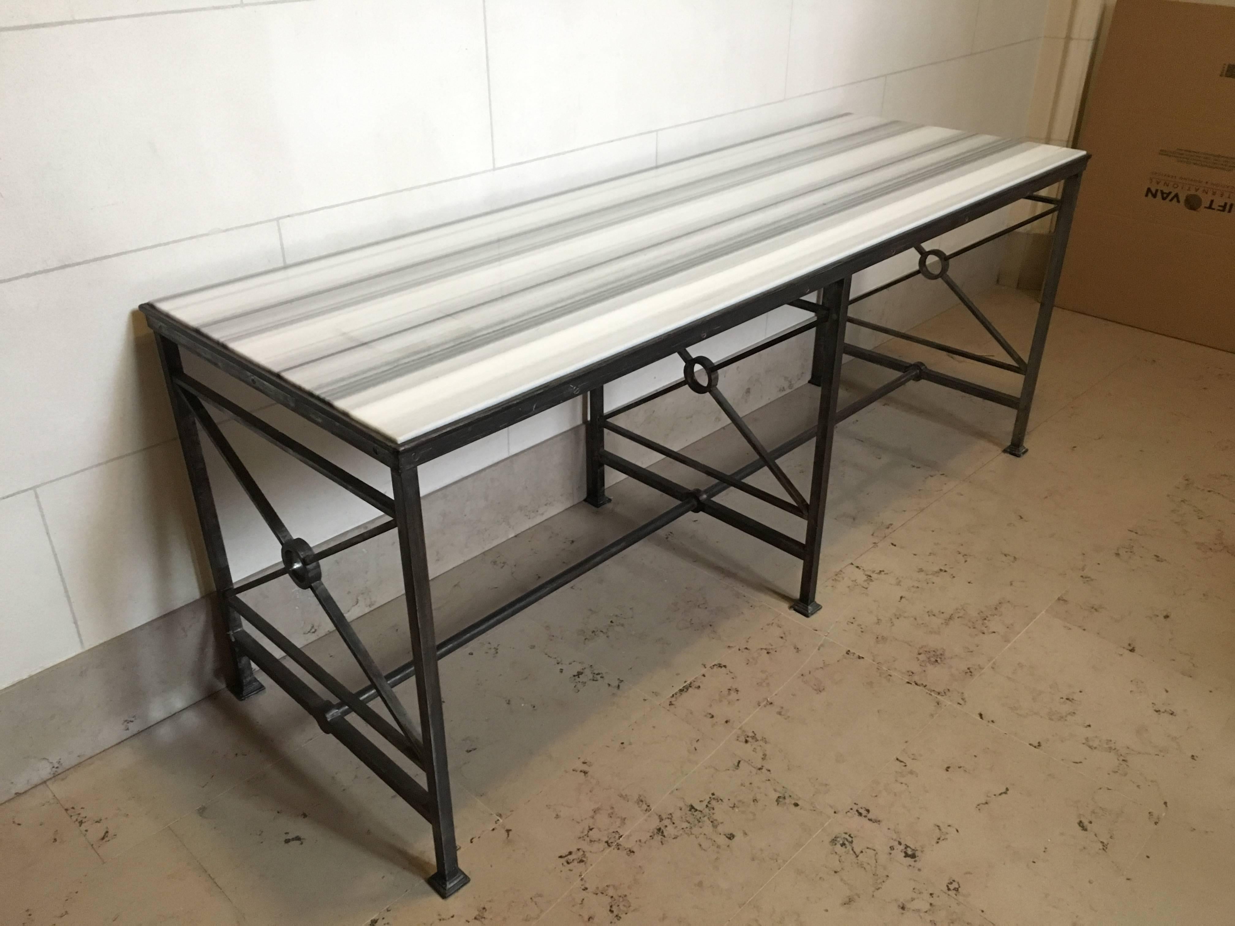 Neoclassical French Steel and Marble Top Console For Sale