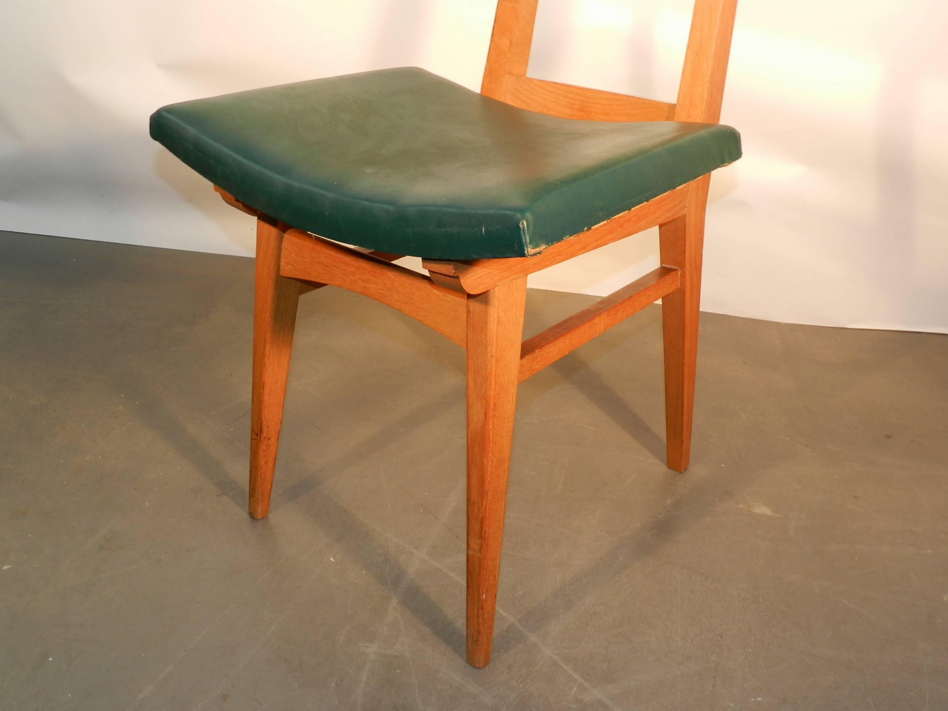 French work circa 1950-1960, set of six tinted beech chairs.