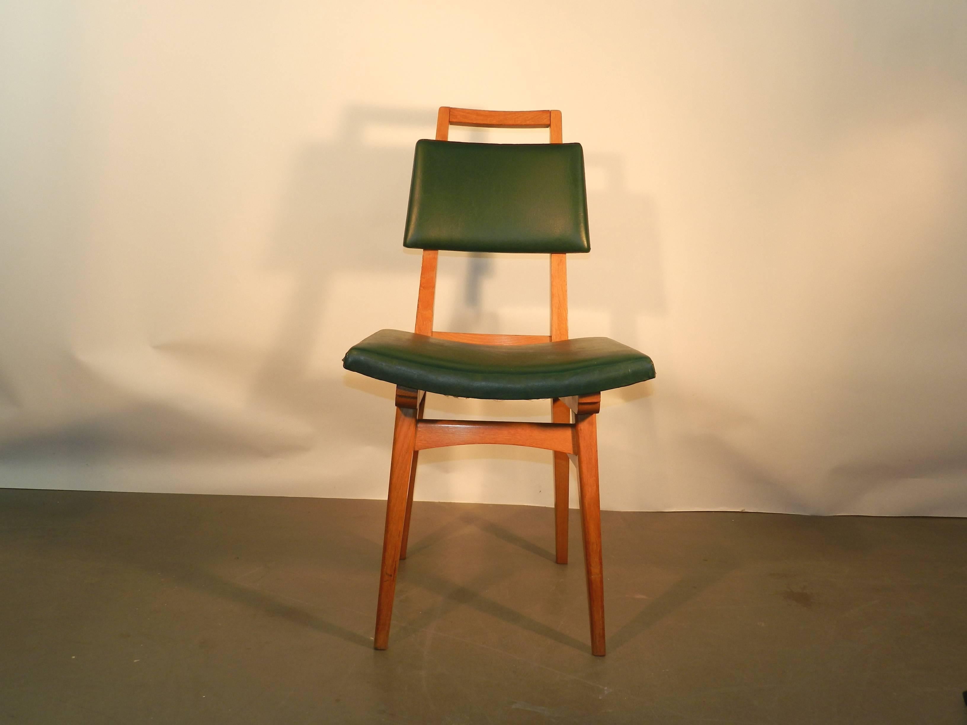 Mid-20th Century French Work circa 1950-1960, Set of Six Tinted Beech Chairs For Sale