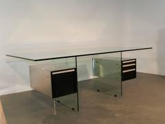 Xavier Marbeau 1970s "Estéral" Stainless Steel, Wood and Glass Desk