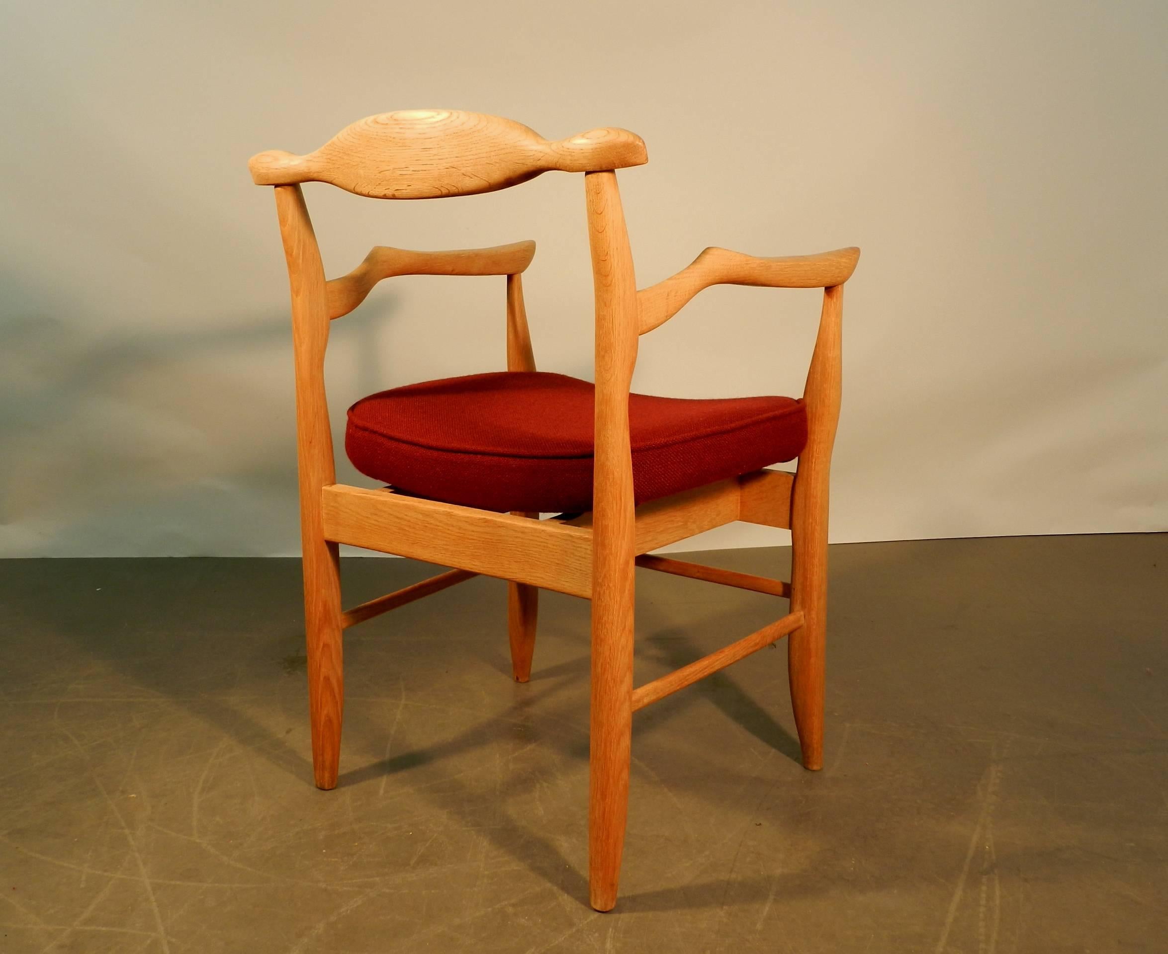 Mid-20th Century Guillerme et Chambron, Set of Six Oak Armchairs, Edition Votre Maison For Sale