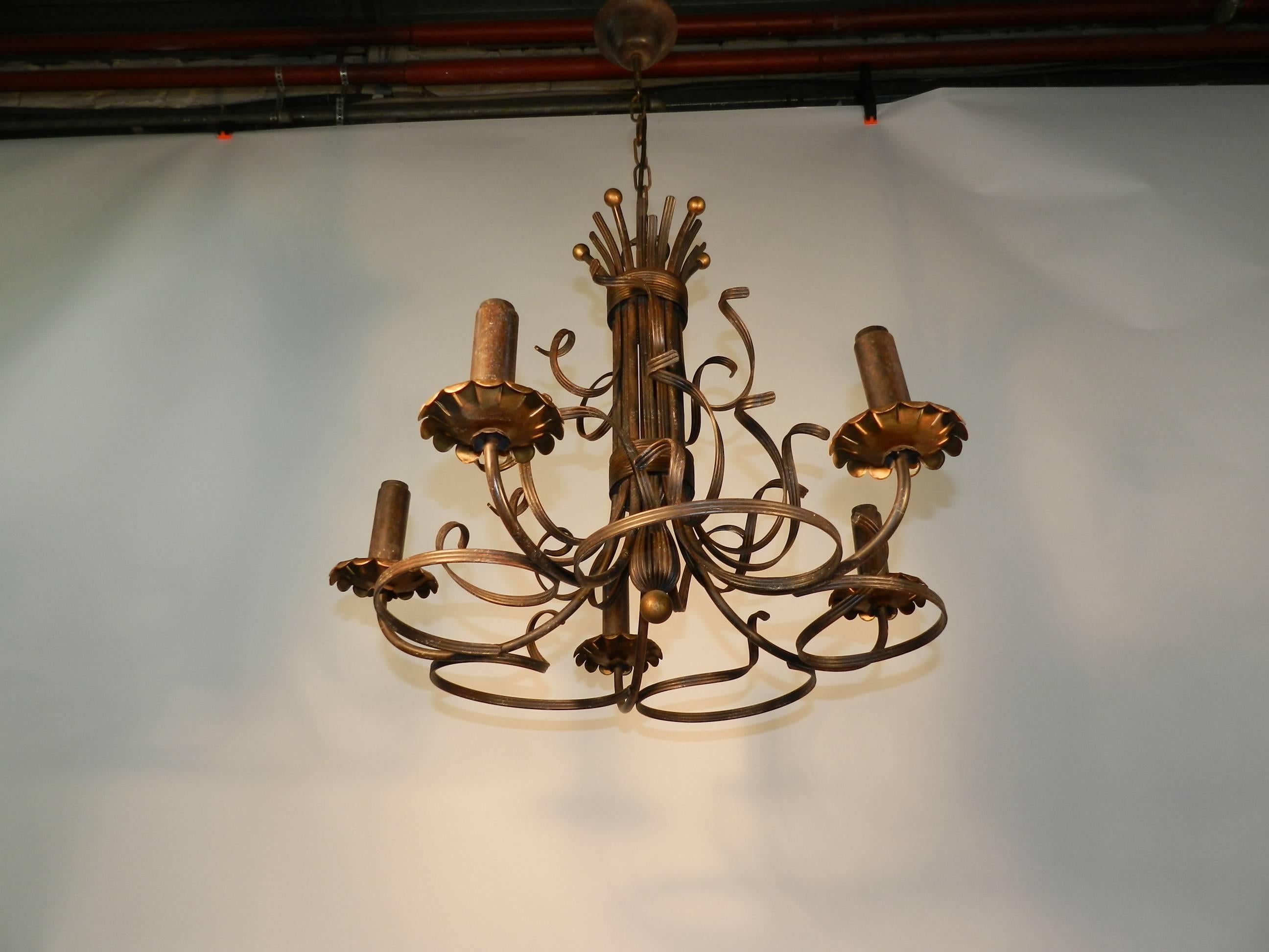 1950, Italian  Work, Lacquered Wrought Iron Chandelier In Good Condition For Sale In Saint-Ouen, FR