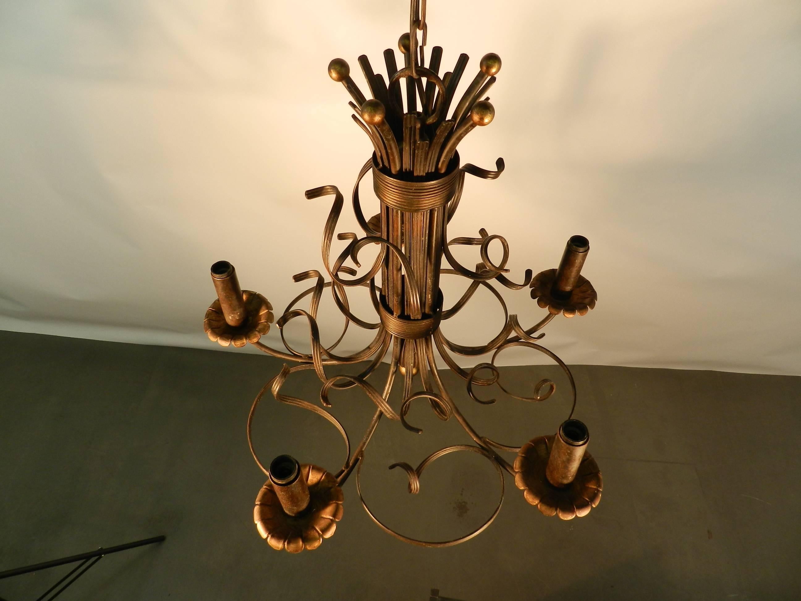 1950, Italian  Work, Lacquered Wrought Iron Chandelier For Sale 1