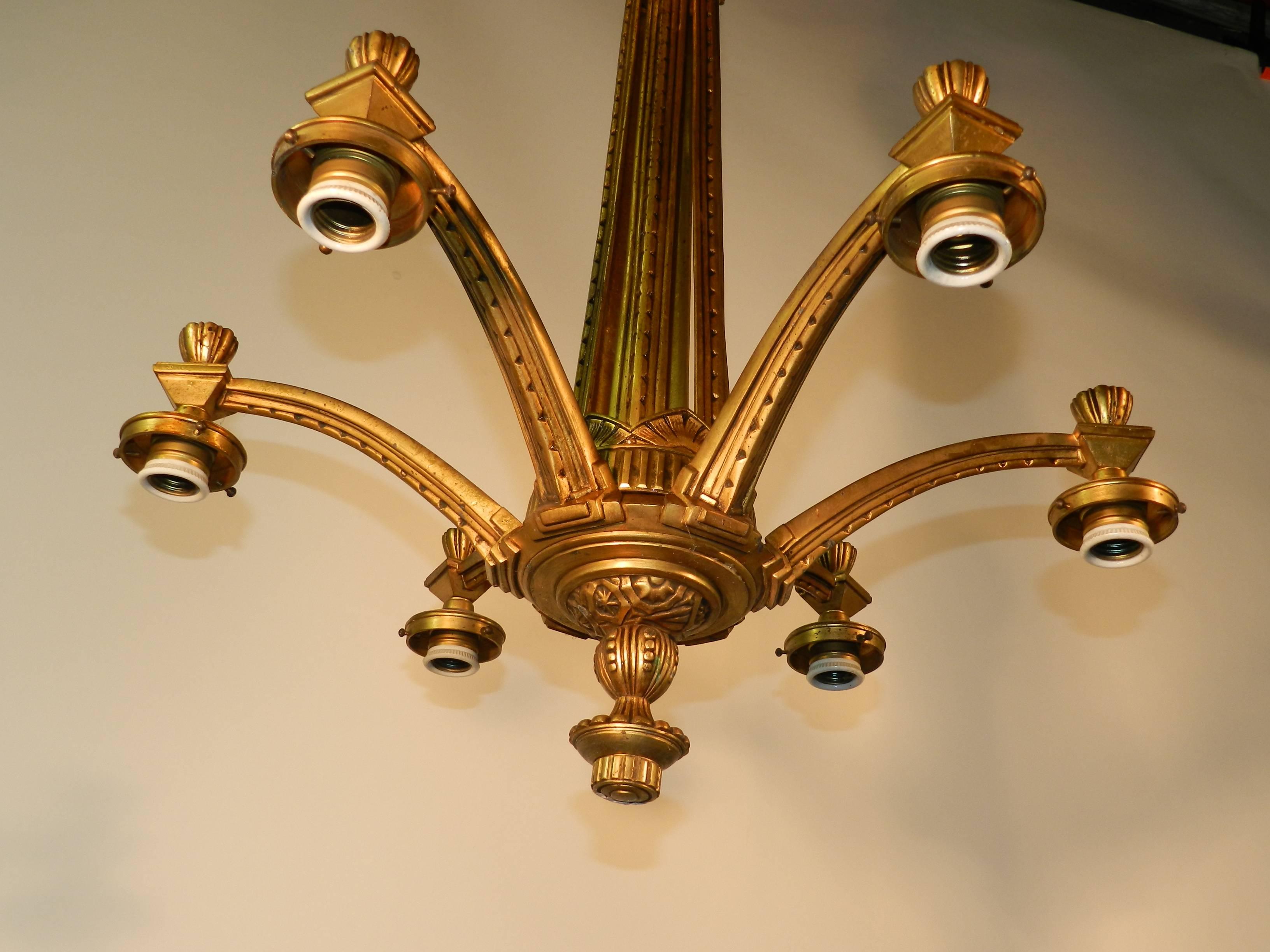 Art Deco Chandelier in Bronze, circa 1930 For Sale 2