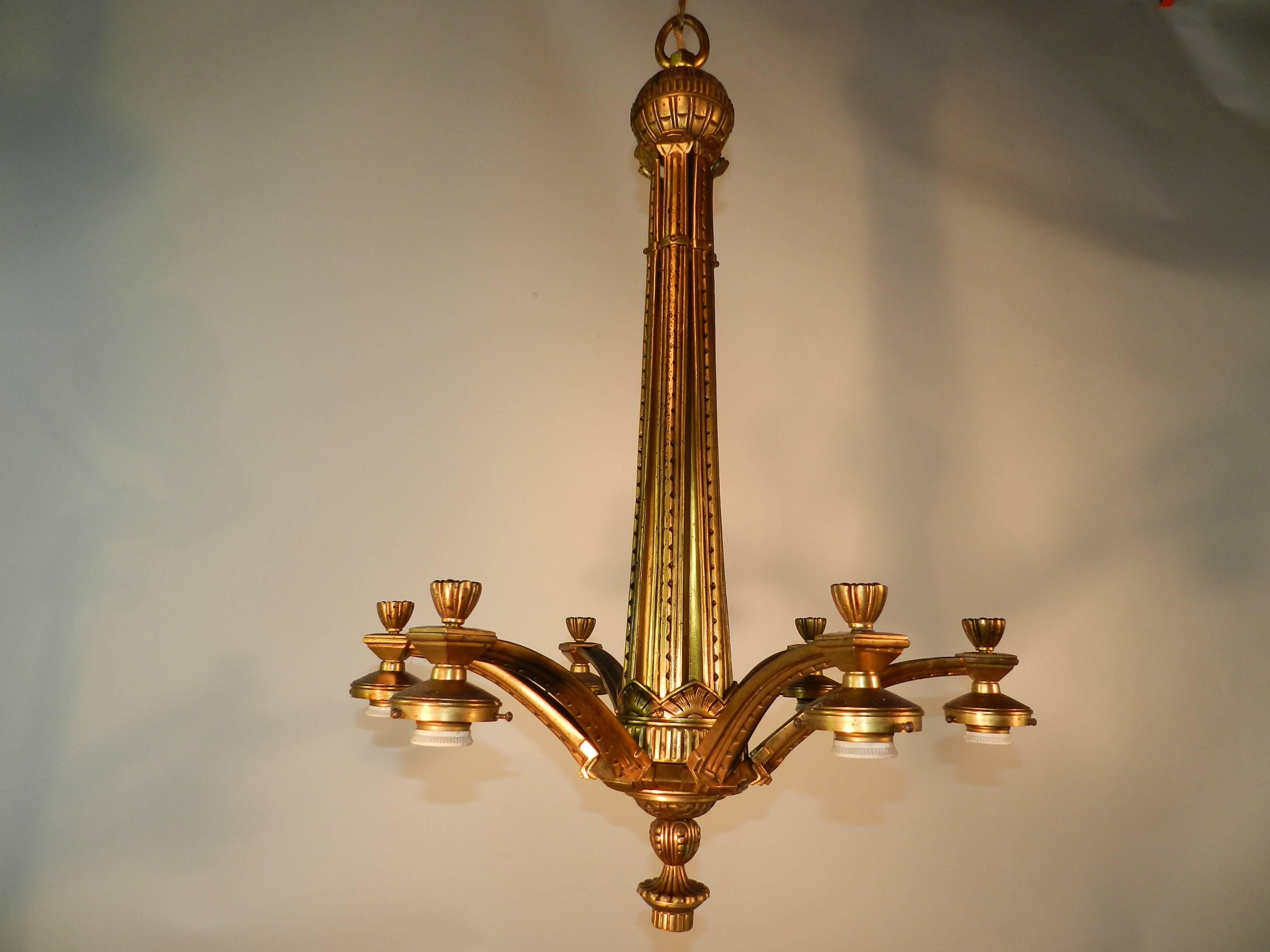 Art Deco Chandelier in Bronze, circa 1930 For Sale 3