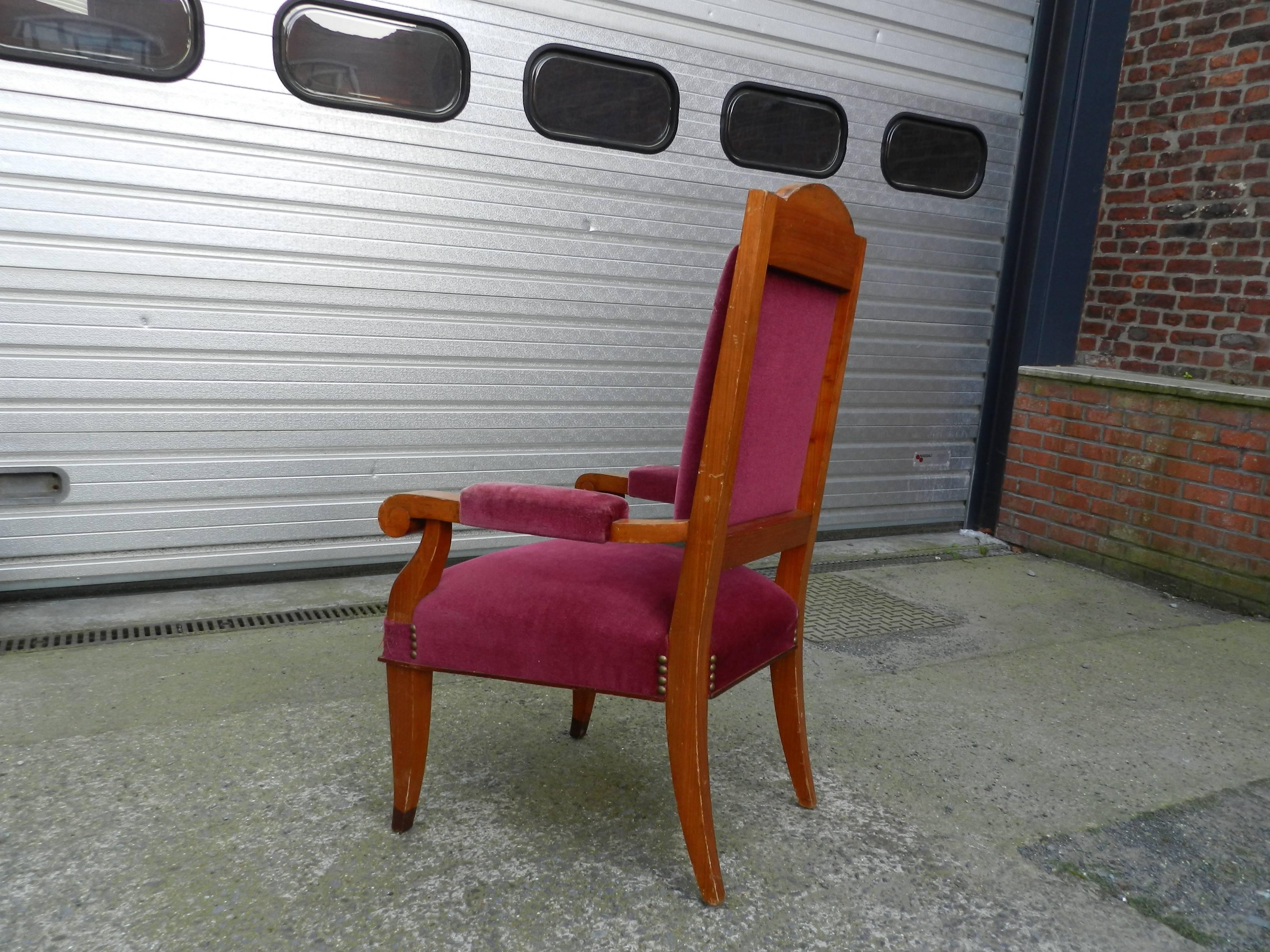 Mid-20th Century Set of Five Large Art Deco Armchairs in Cherry in the Style of Andre Arbus For Sale