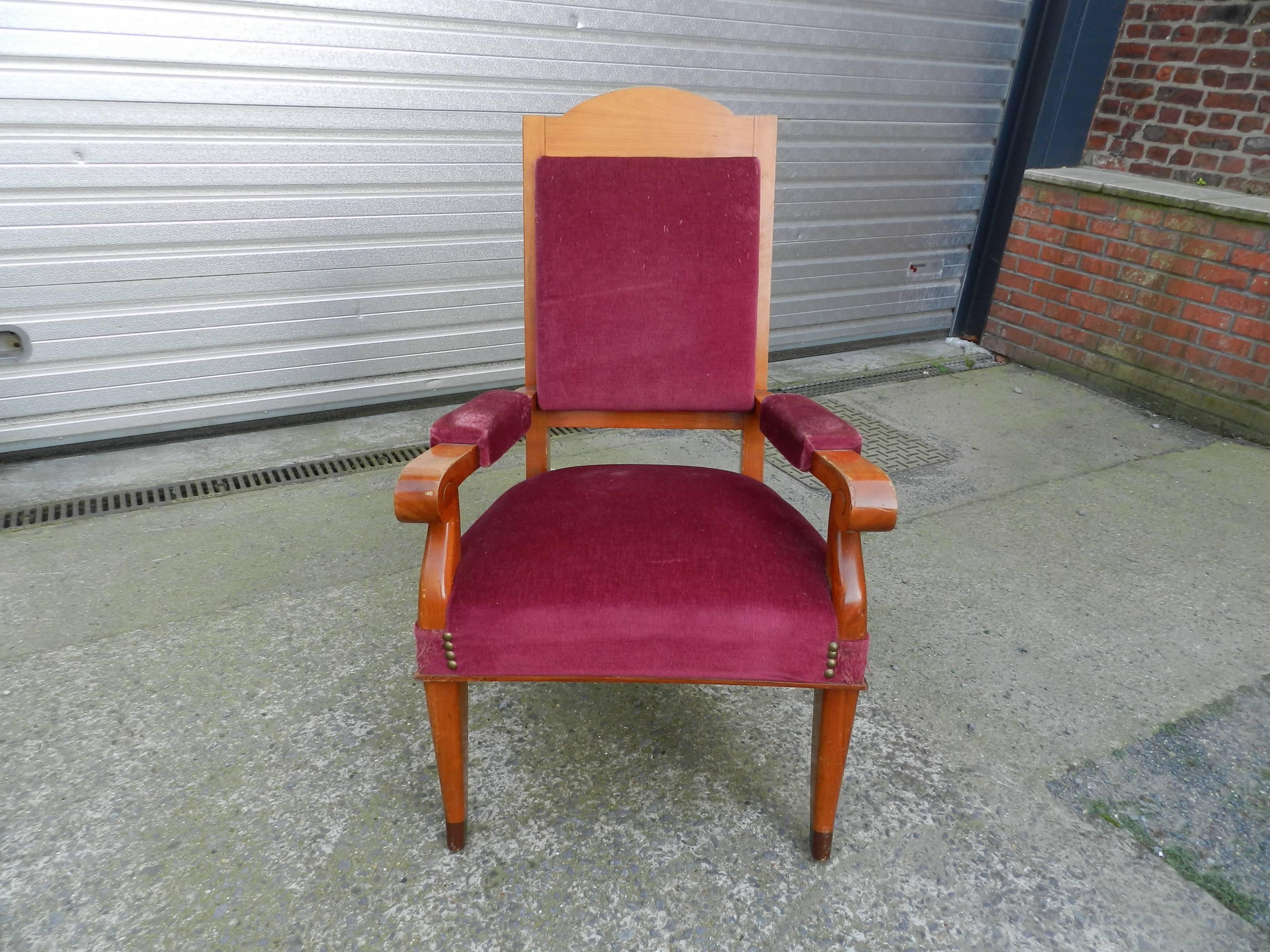 Set of Five Large Art Deco Armchairs in Cherry in the Style of Andre Arbus For Sale 1