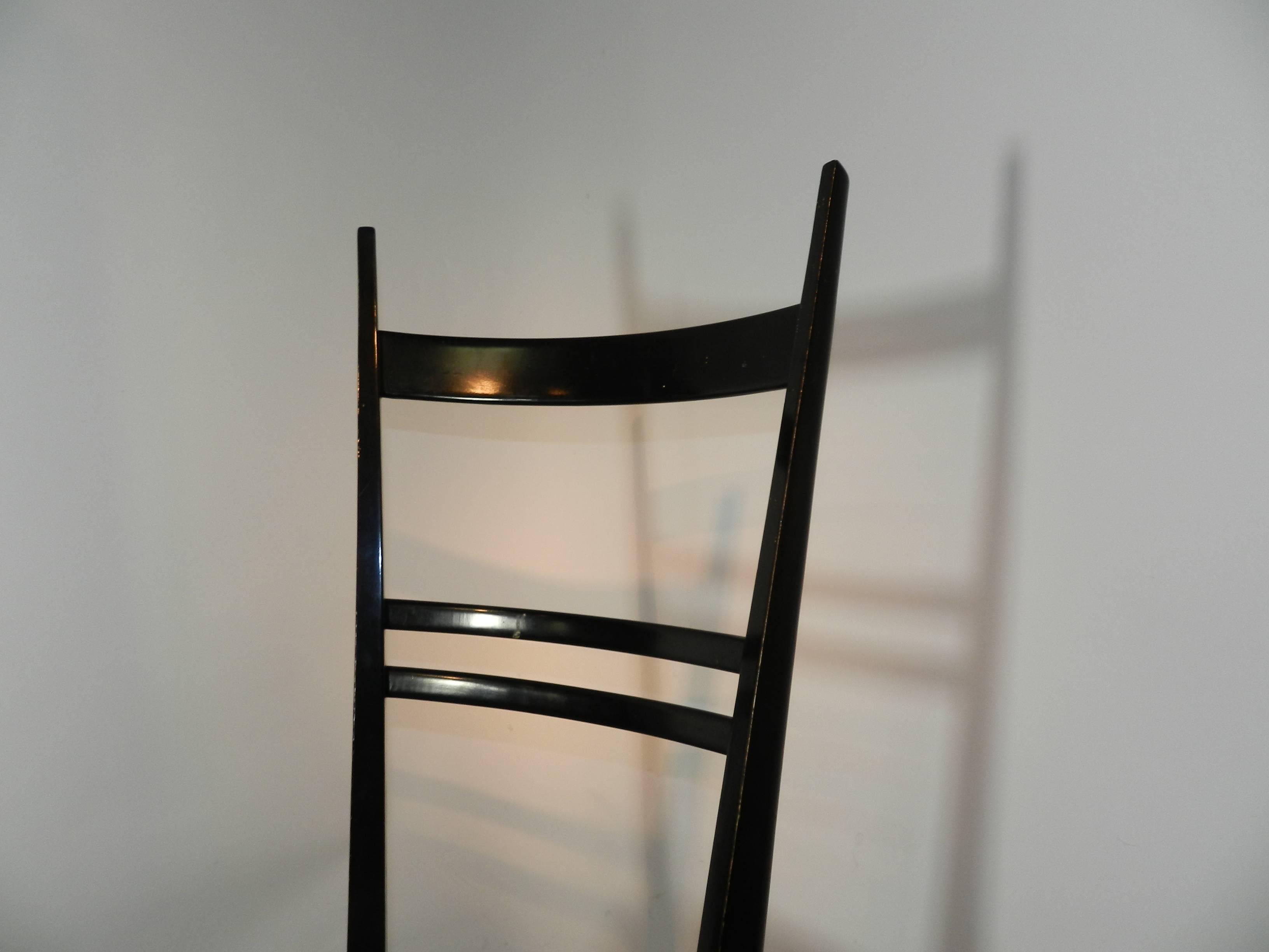 Italian Gio Ponti 'in the Style of' Set of 6 Blackened Wood Chairs, Edition Roset For Sale