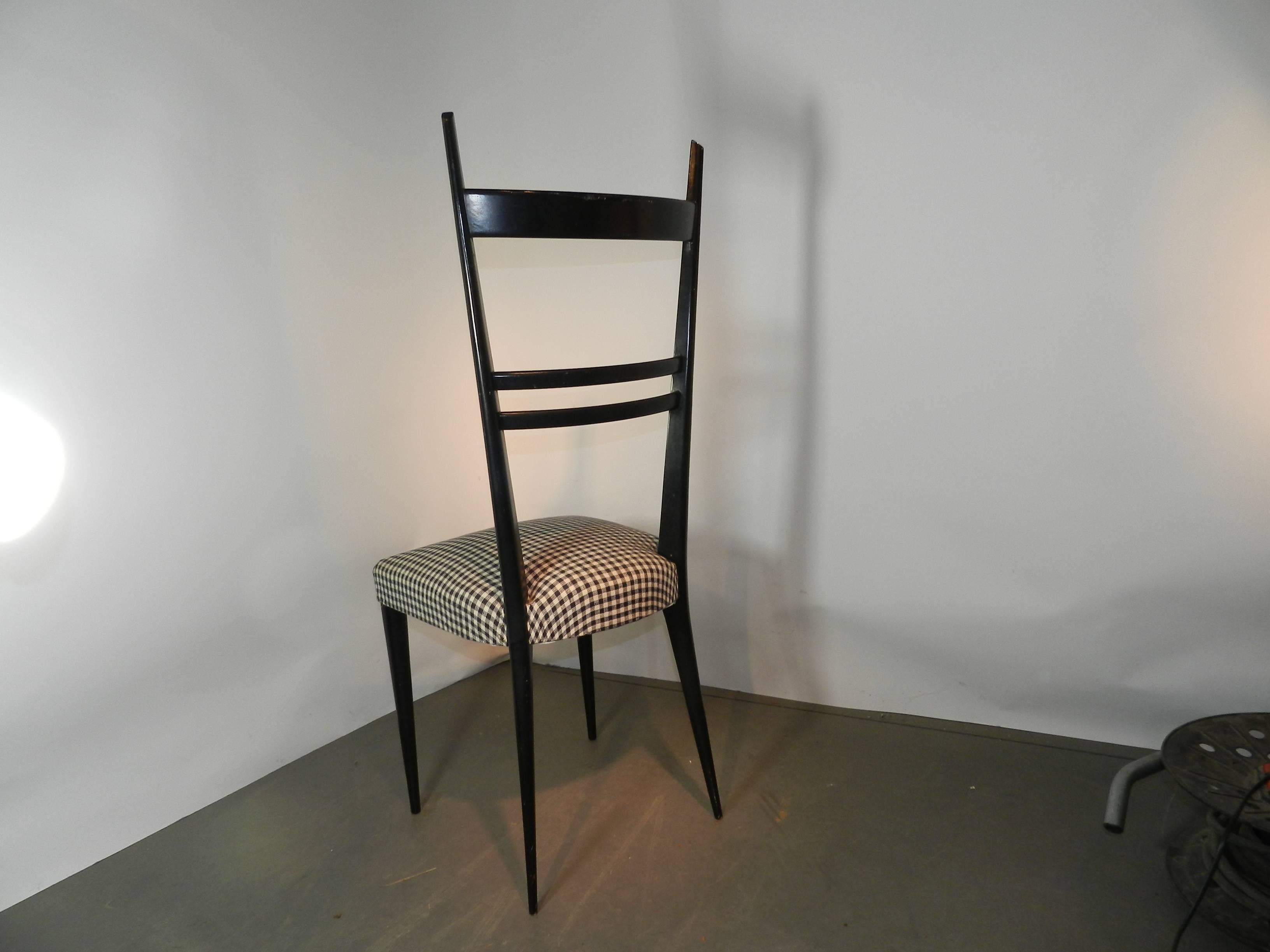 Lacquered Gio Ponti 'in the Style of' Set of 6 Blackened Wood Chairs, Edition Roset For Sale